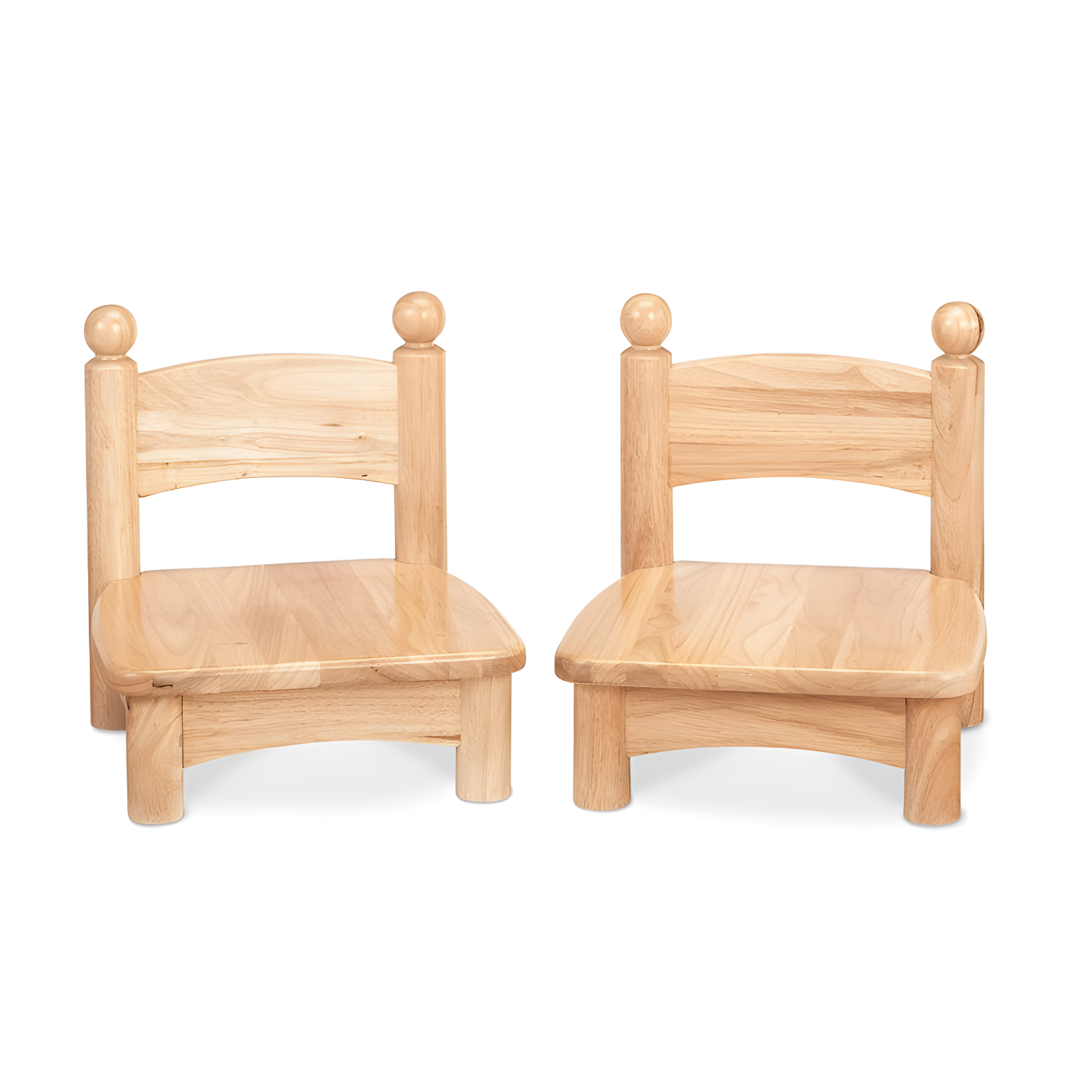 Natural Wood Children's Classroom Chairs with Ball Handles, Set of 2