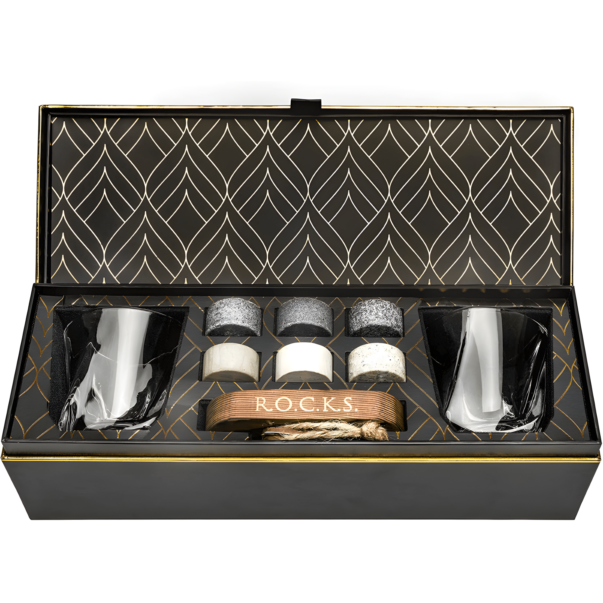 Granite Whiskey Stones Gift Set with Crystal Glasses and Tray