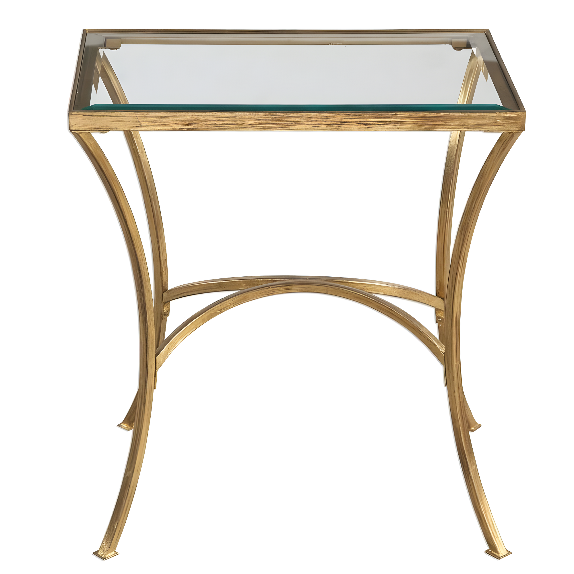 Antiqued Gold Leaf Rectangular Glass Top End Table