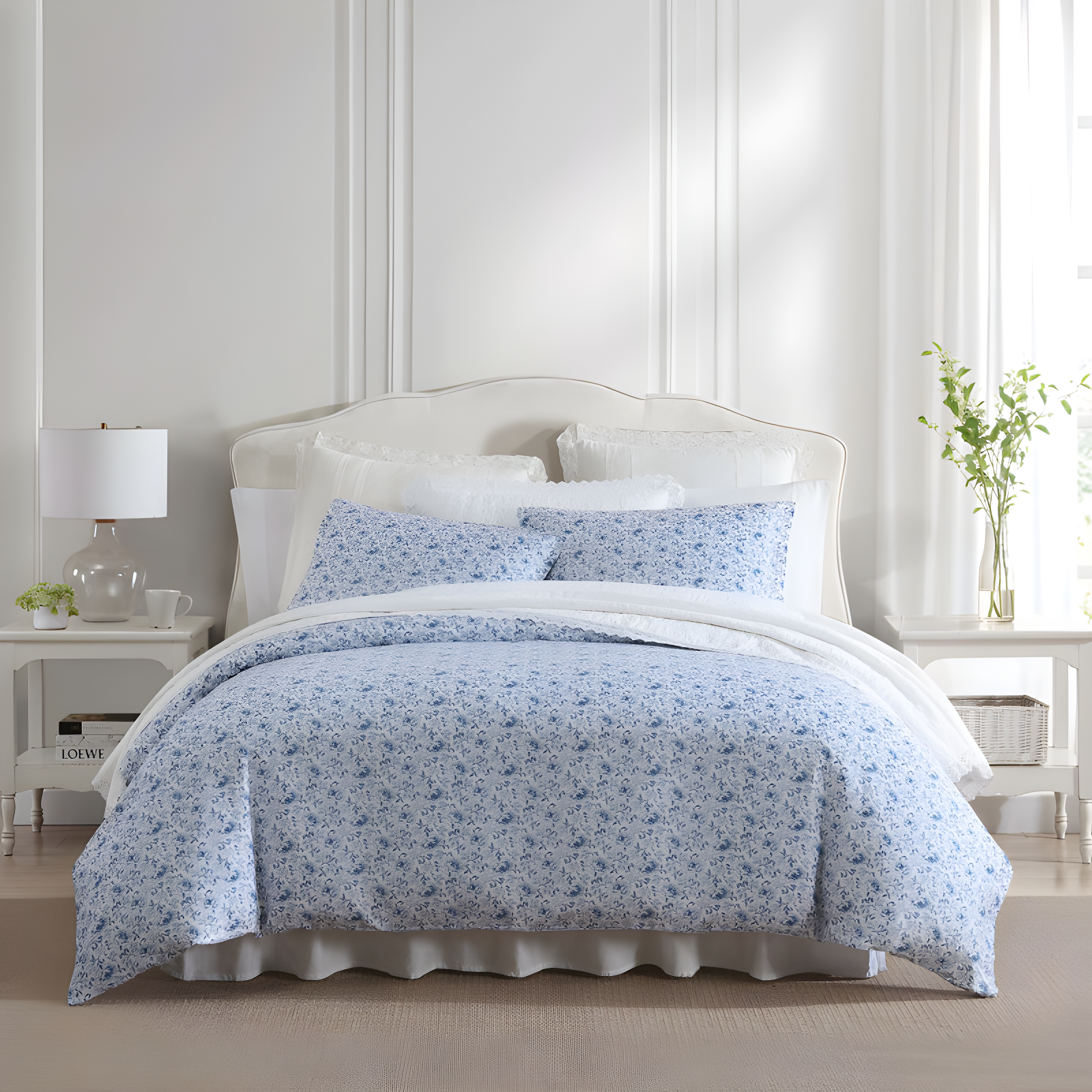 Lorelei Blue Floral Cotton Twin Duvet Cover Set