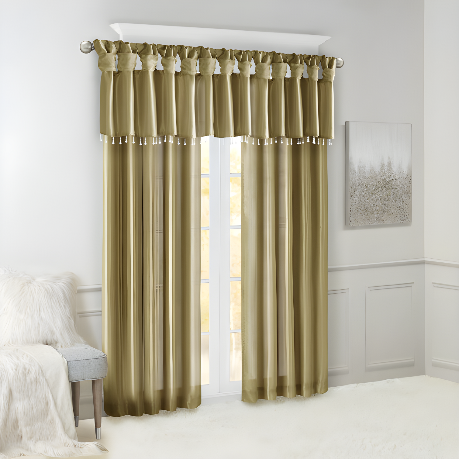 Bronze Faux Silk Light-Filtering Tab Top Drape Panel