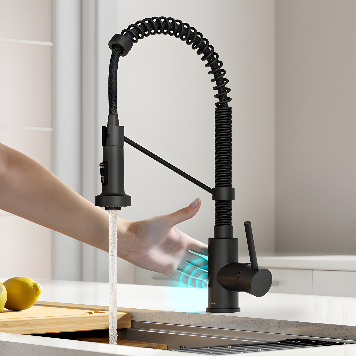 Matte Black Touchless Pull-Down Kitchen Faucet with Spray