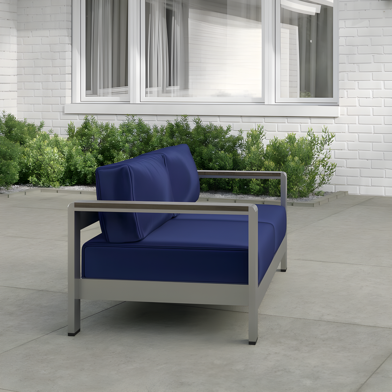 Silver Navy Aluminum Outdoor Patio Loveseat with Cushions