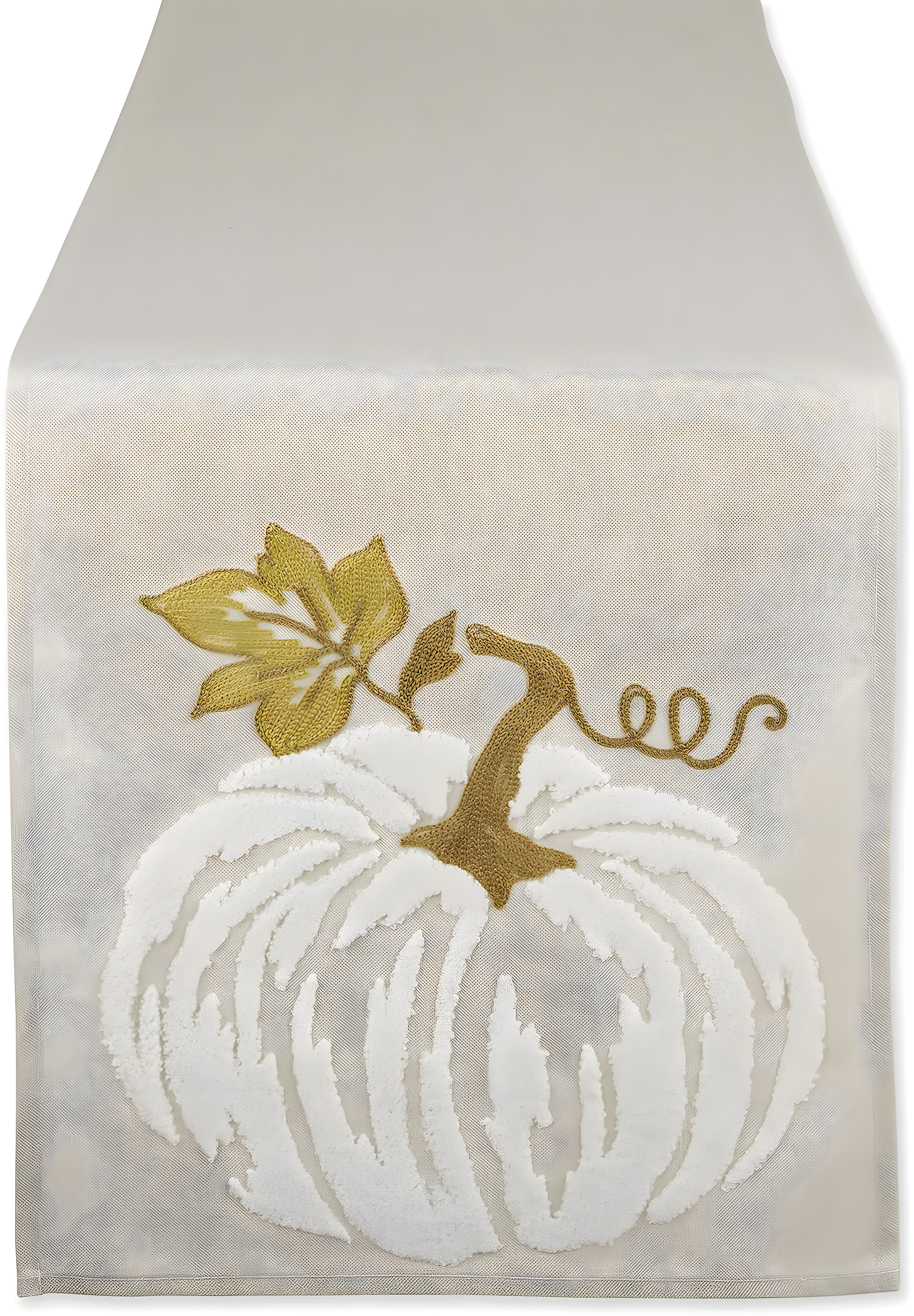 White Pumpkin Embroidered Fall Table Runner, 14x70 Polyester