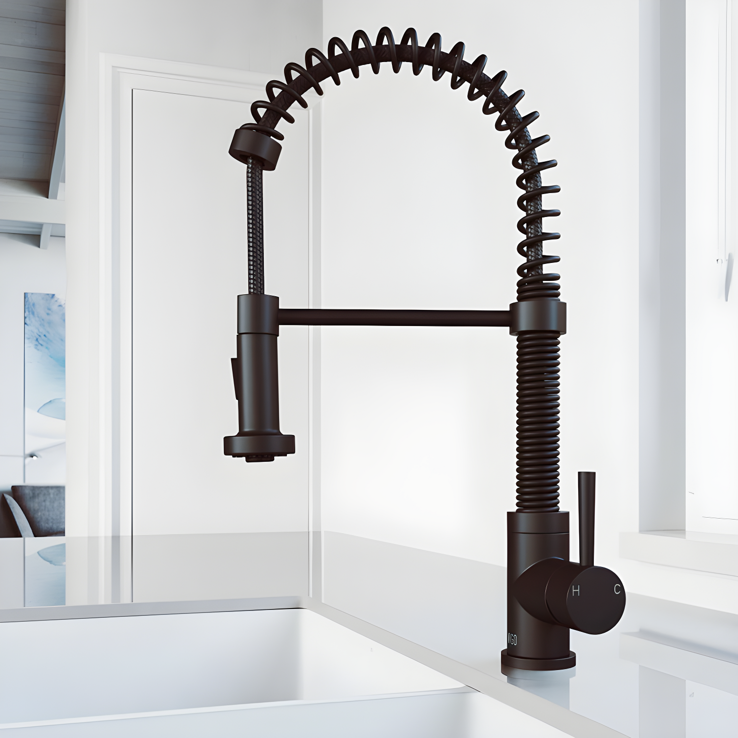 Matte Black 19" Brass Pull-Down Kitchen Faucet