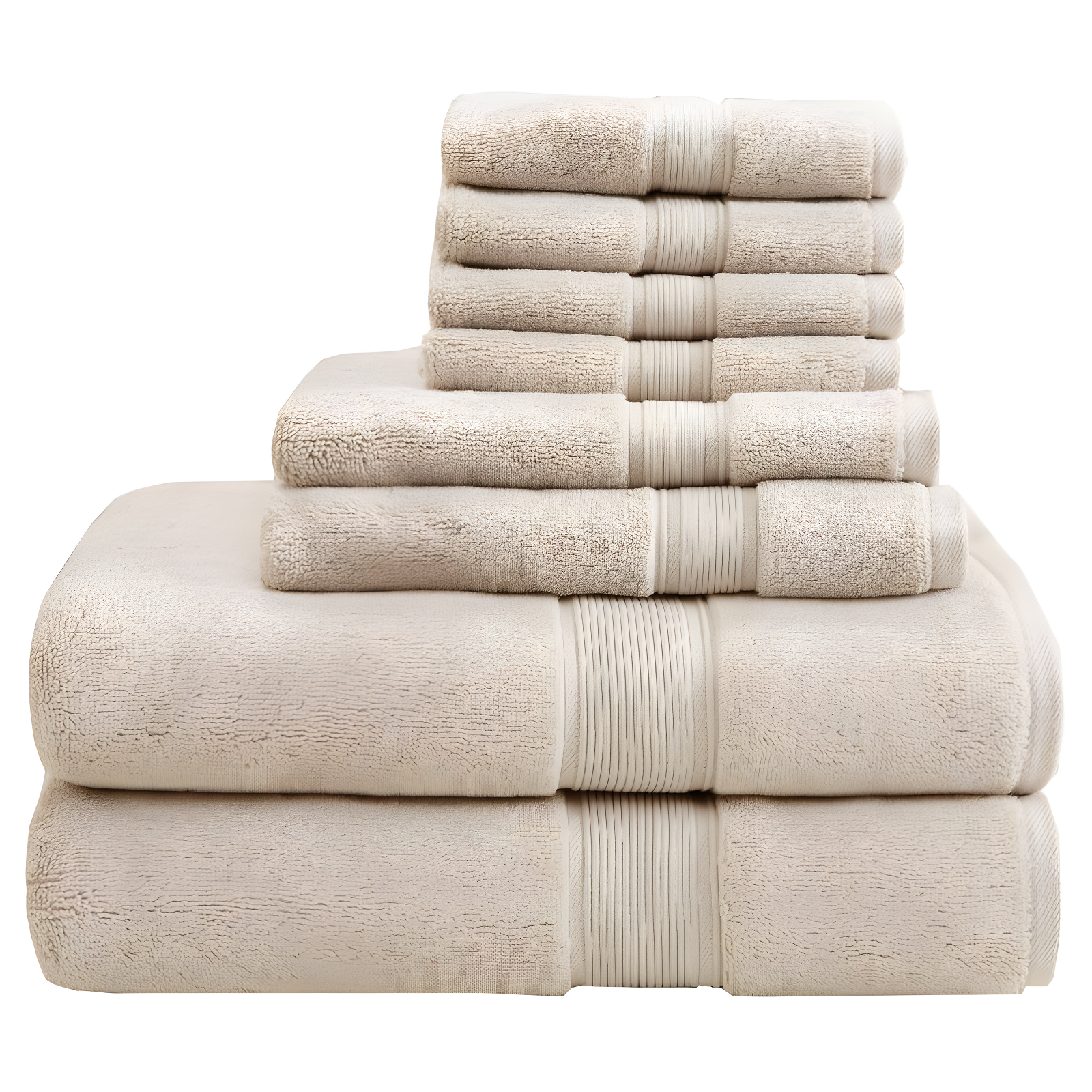 Oversized Beige Turkish Cotton 8-Piece Towel Set