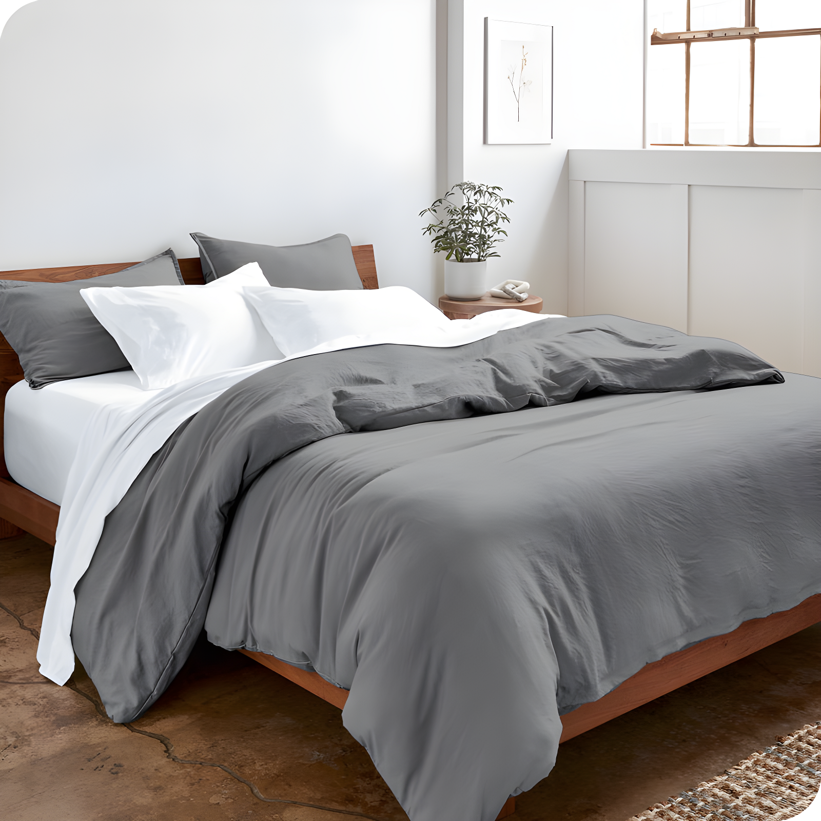 Gray Ultra Soft Washed Microfiber Queen Duvet Cover Set