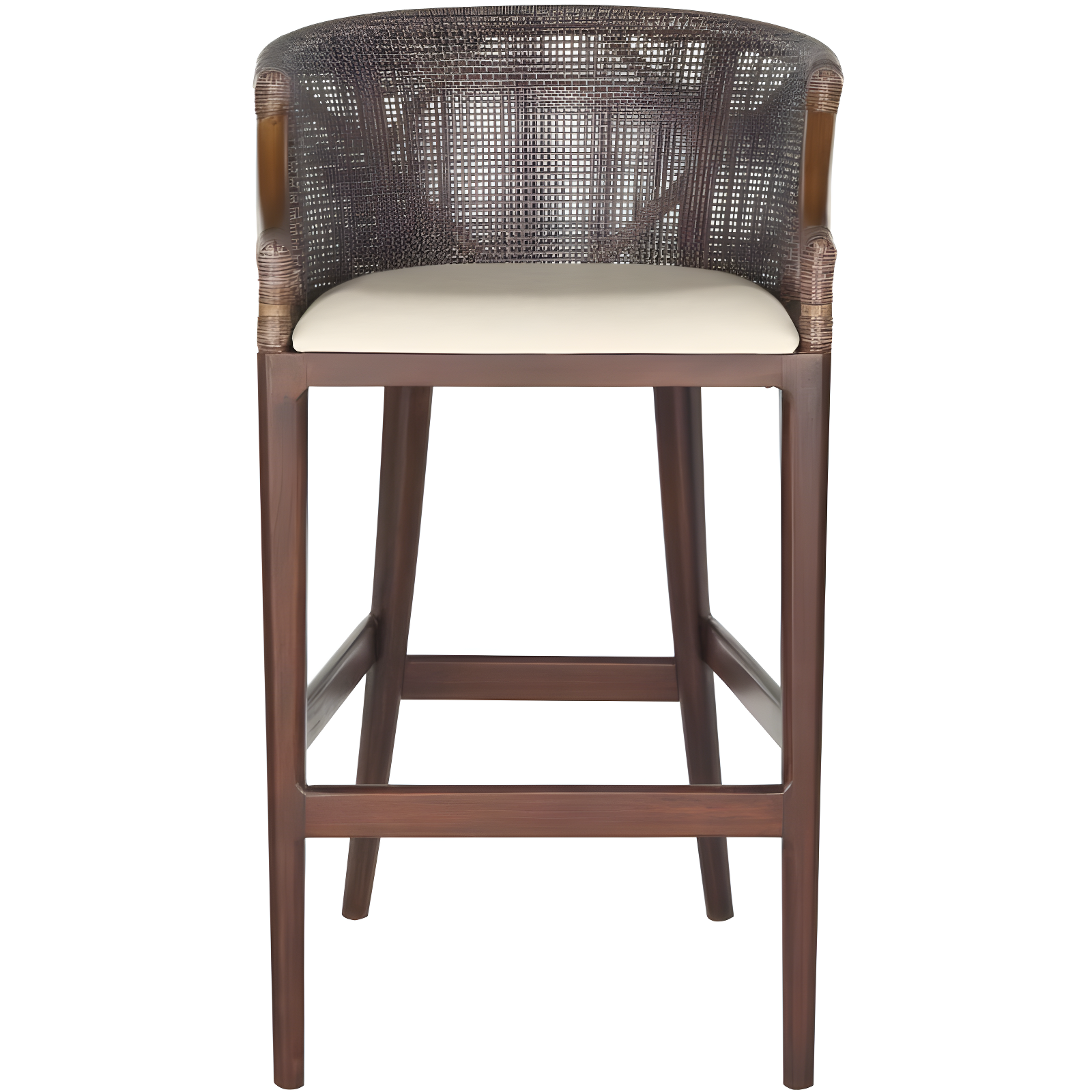 Brando Mahogany and Rattan Barrel Bar Stool with Cream Cushion