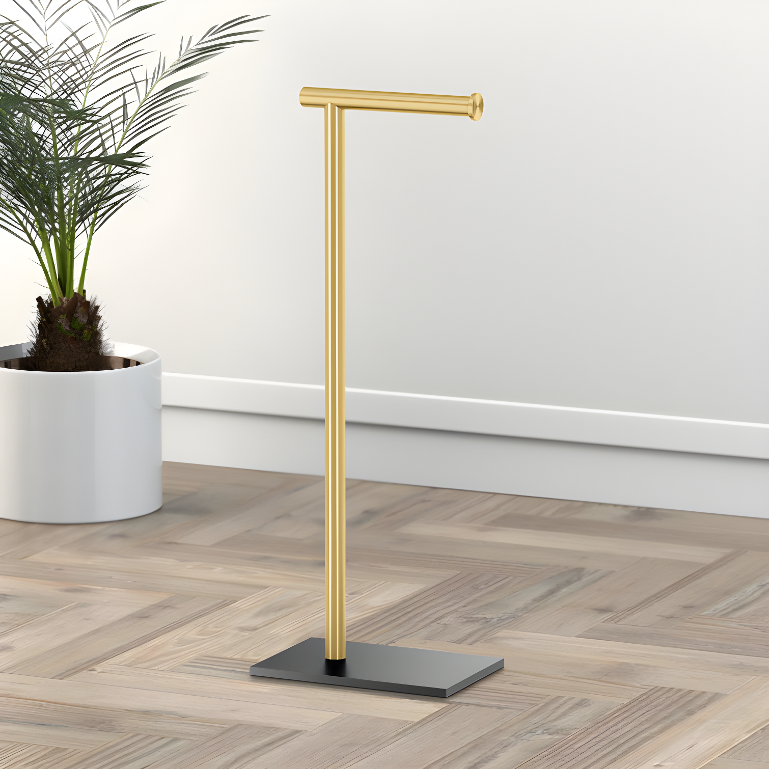 Matte Black and Brass 22.25" Freestanding Toilet Paper Holder