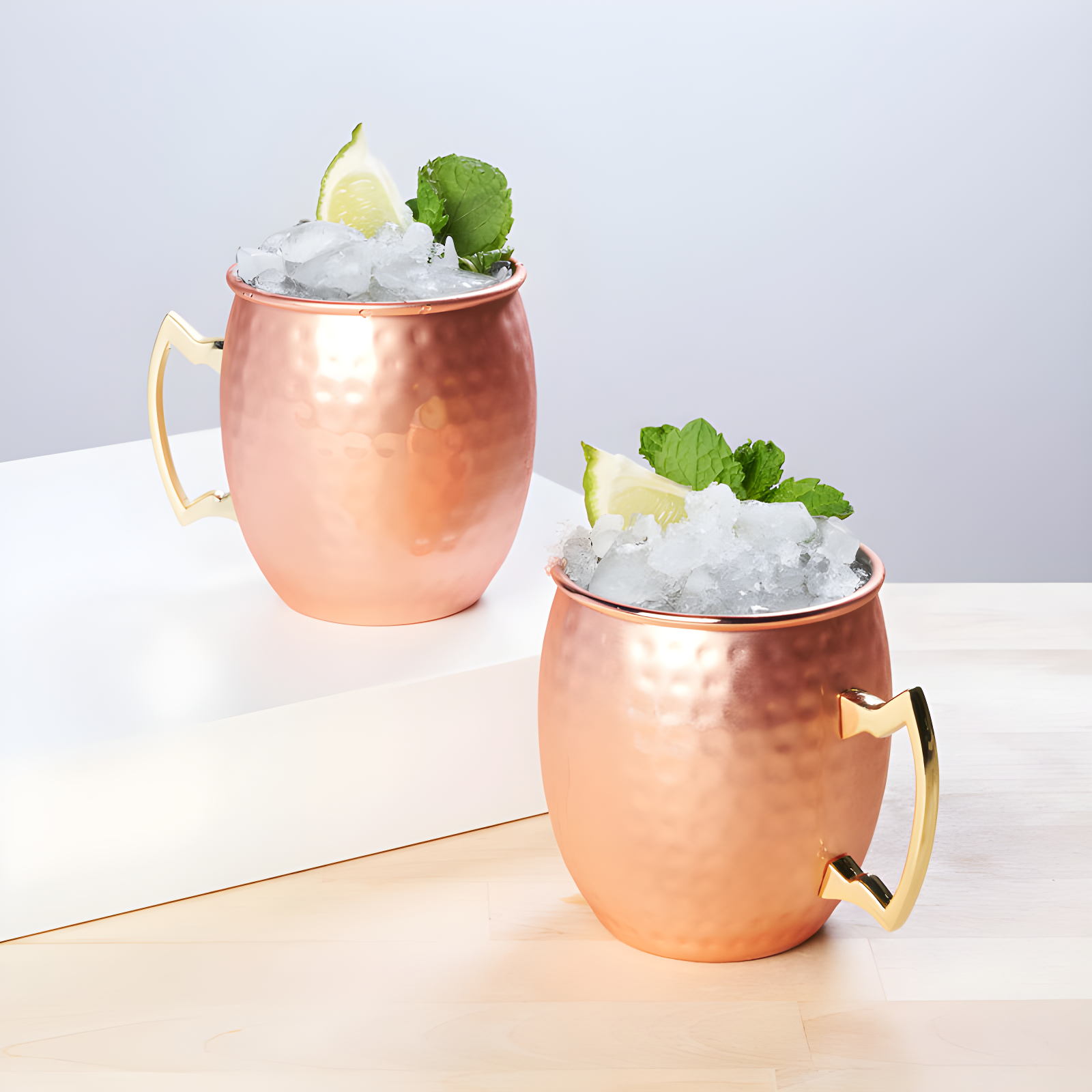 Hammered Copper Moscow Mule Mugs with Gold Handles, Set of 2