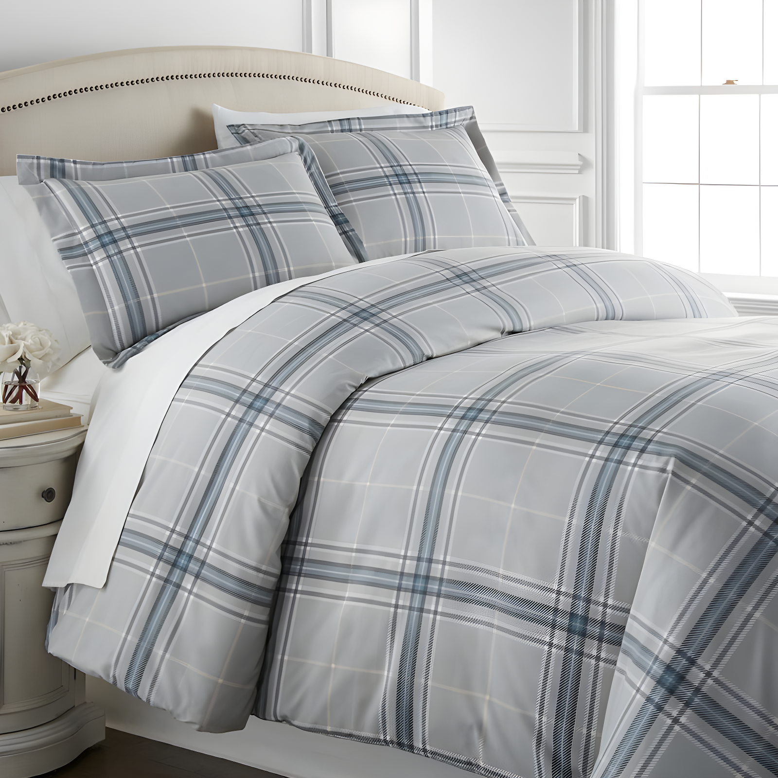 Vilano Plaid Gray Ultra-Soft Twin/Twin XL Duvet Cover Set