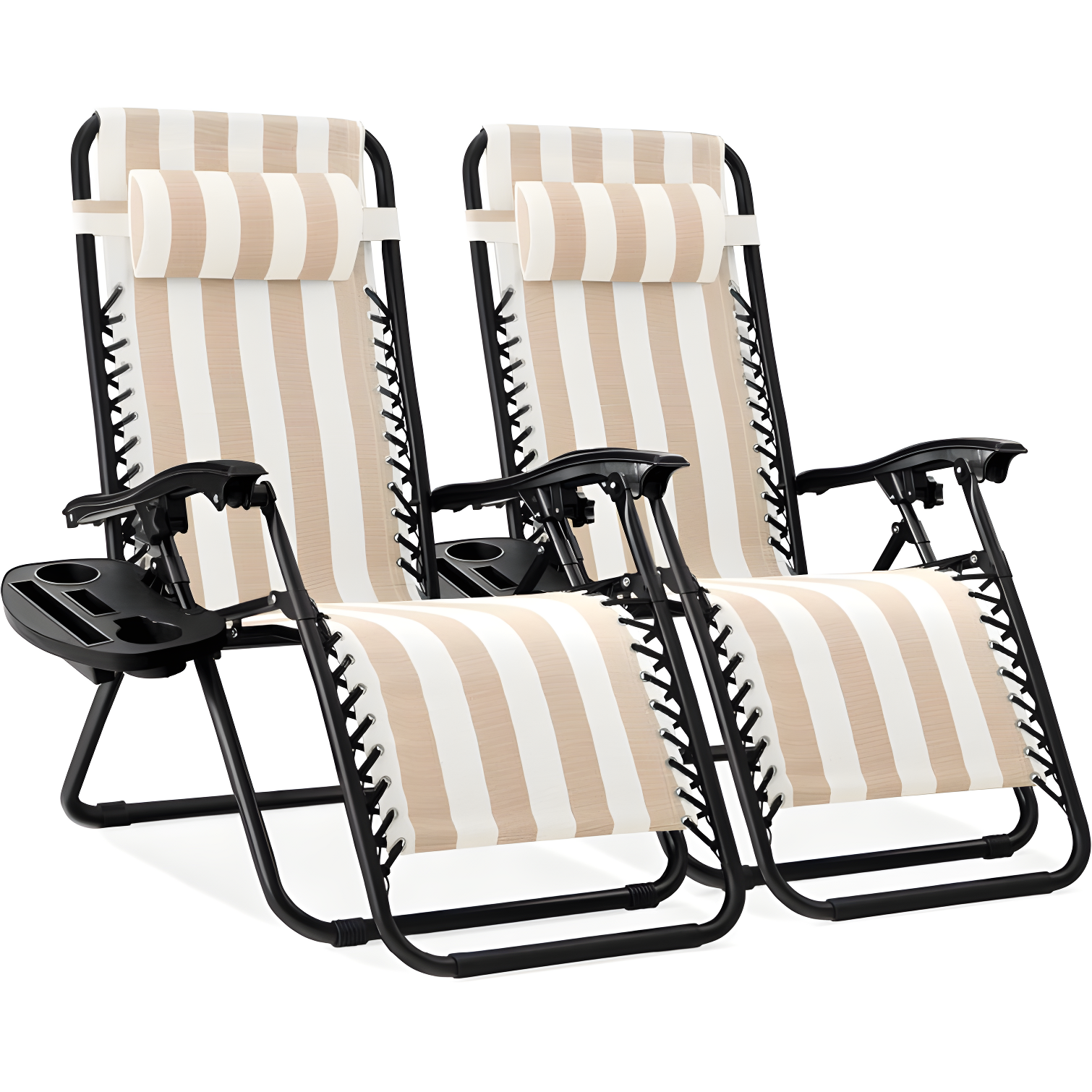 Coastal Tan Striped Zero Gravity Lounge Chair with Cup Holder