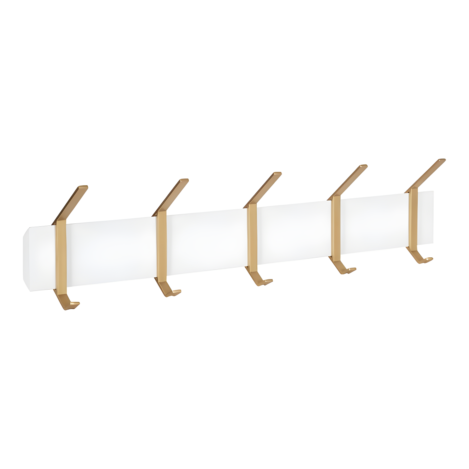 White and Gold Wall-Mounted Wood Coat Rack with 5 Hooks