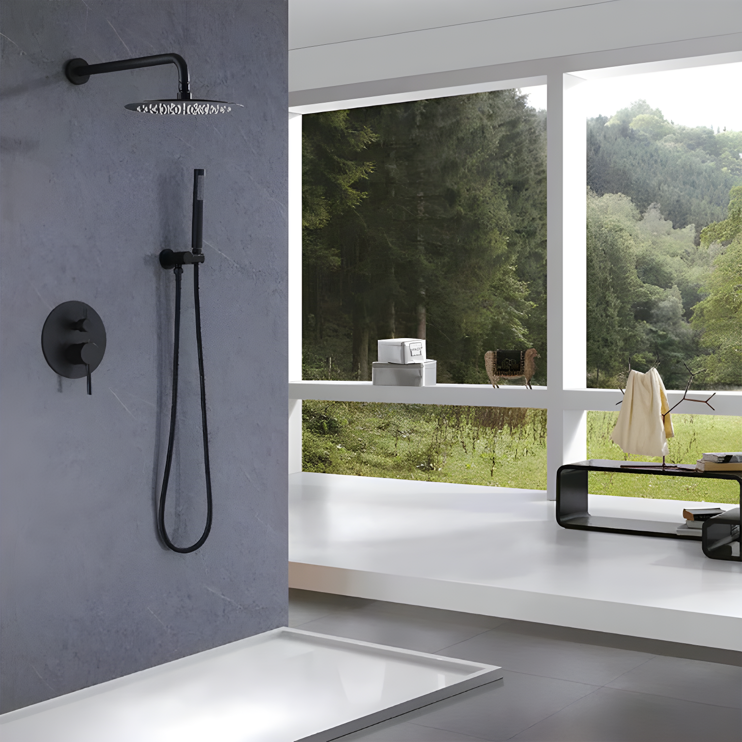 Matte Black Dual-Head Wall Mounted Rain Shower System