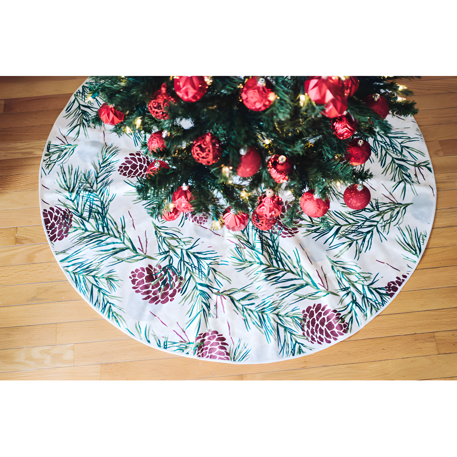 White and Green Pinecone Christmas Tree Skirt