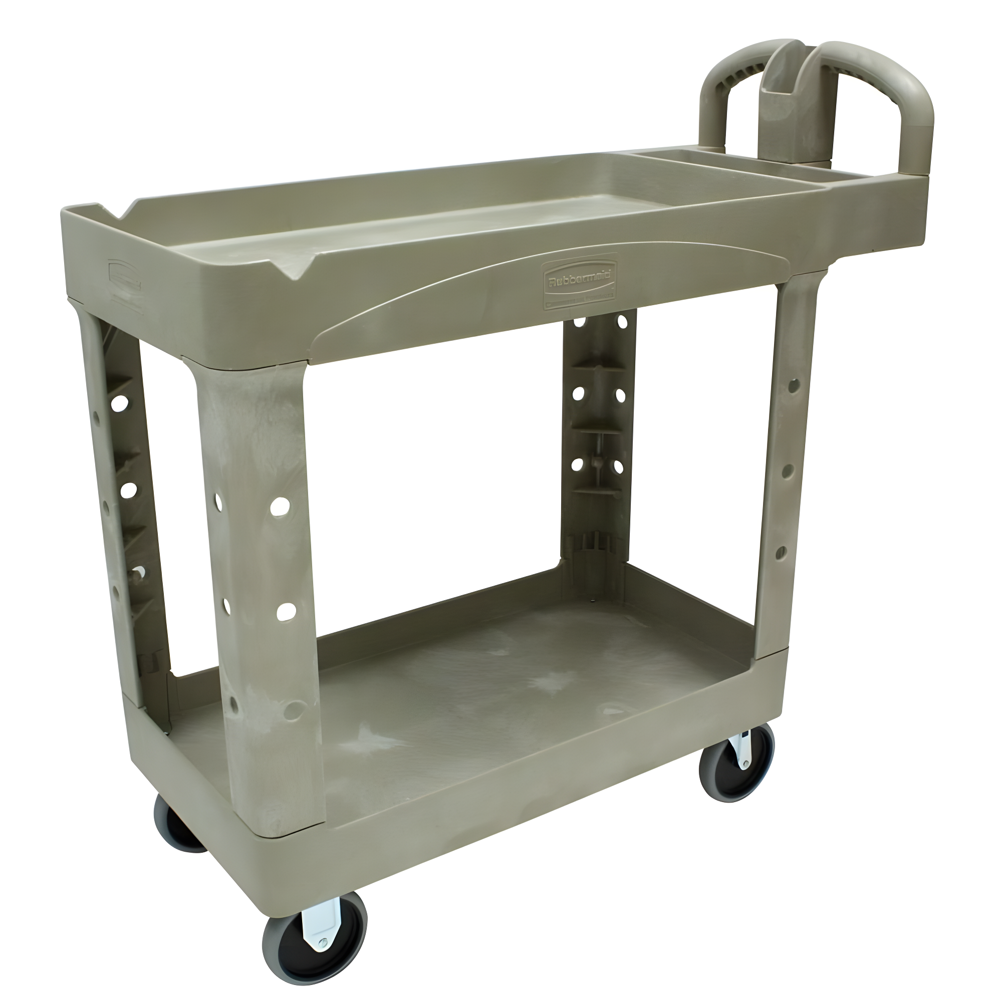 Beige Heavy-Duty 2-Shelf Plastic Utility Trolley with Ergonomic Handles