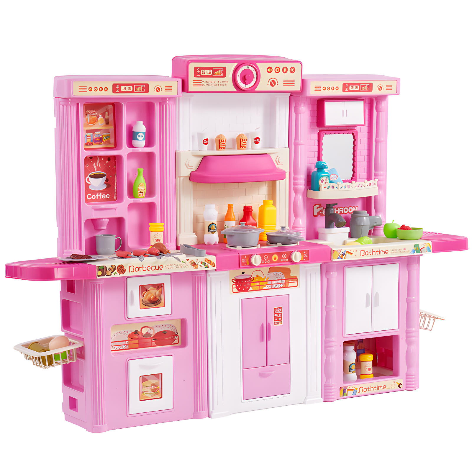 Pink 3-in-1 Kids Kitchen Playset with 74 Accessories