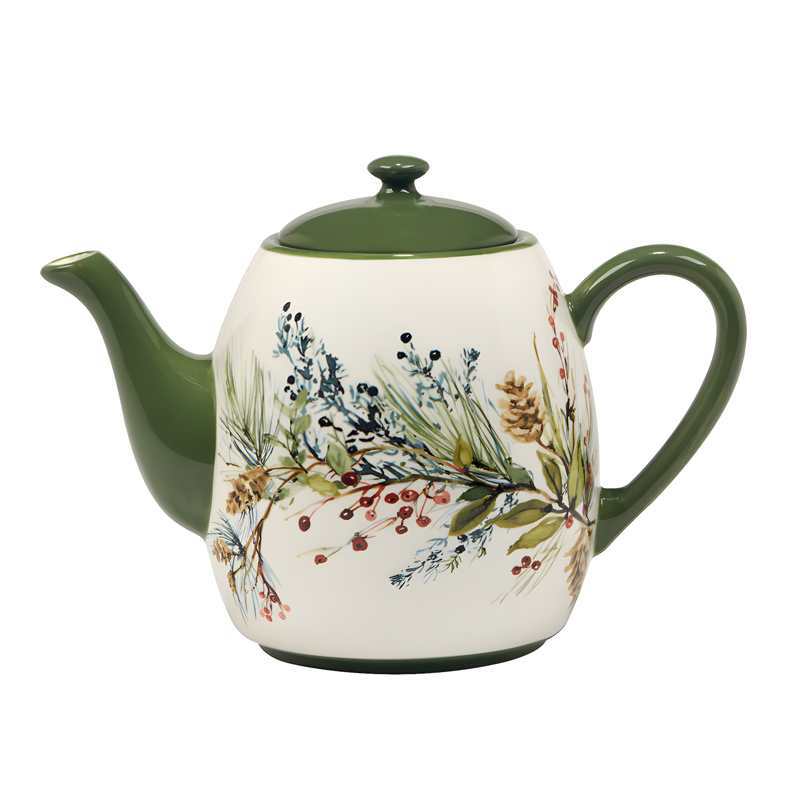 Winter Forest Ceramic Teapot with Green Accents, 36oz