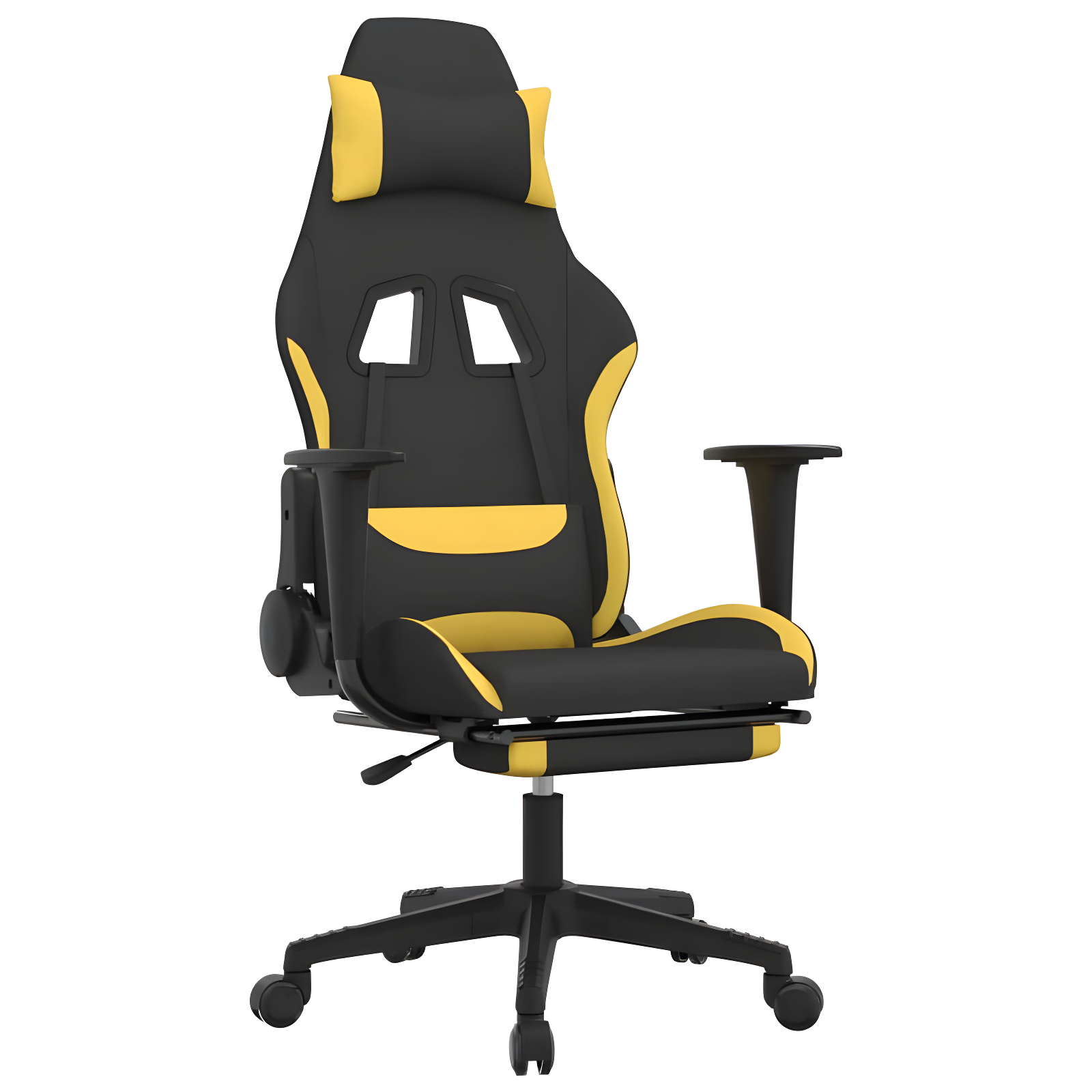 Black and Yellow Adjustable Gaming Chair with Footrest