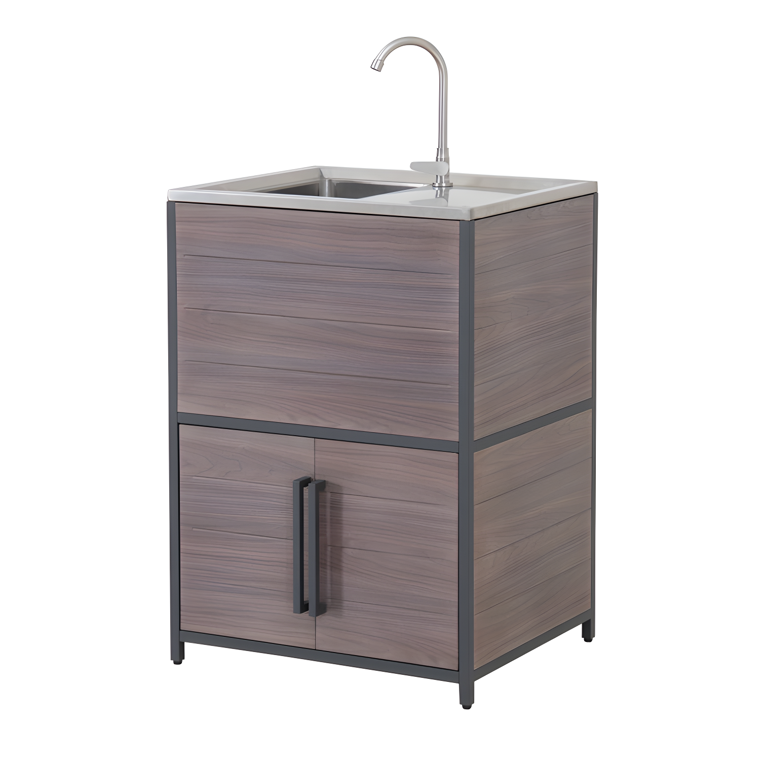 Stainless Steel and Wood Grain Freestanding Outdoor Kitchen Sink