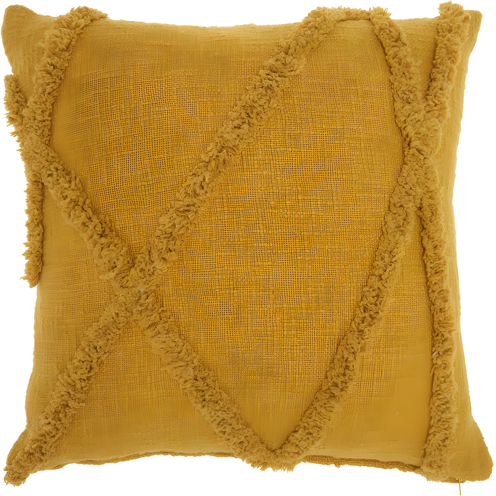 Mustard Diamond Embroidered 18" Square Cotton Throw Pillow