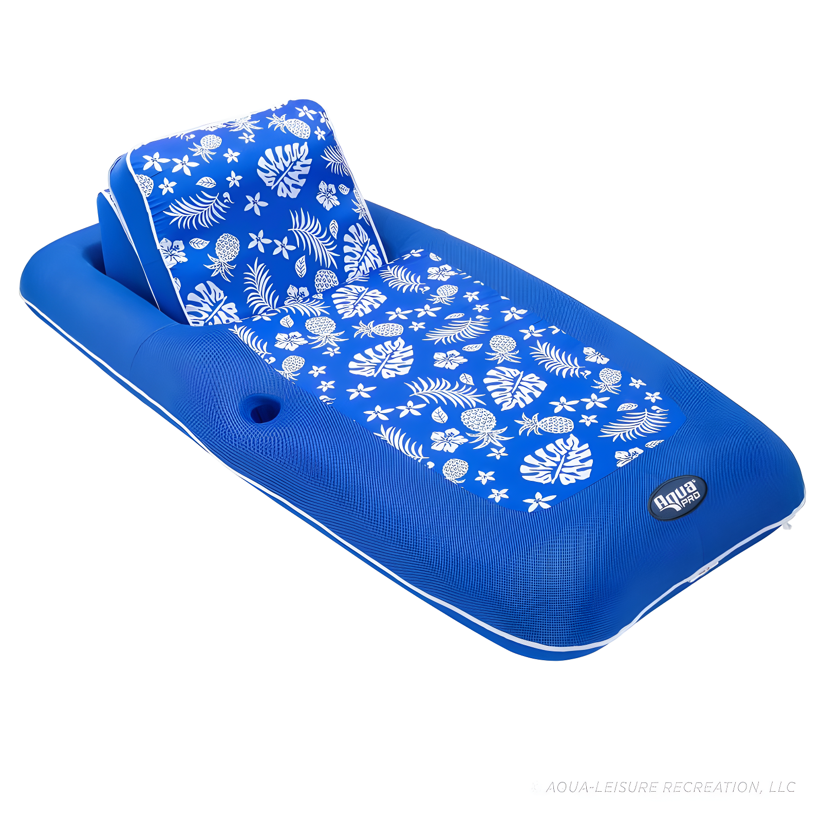 Blue Pineapple Hibiscus Convertible Pool Lounger with Cup Holder