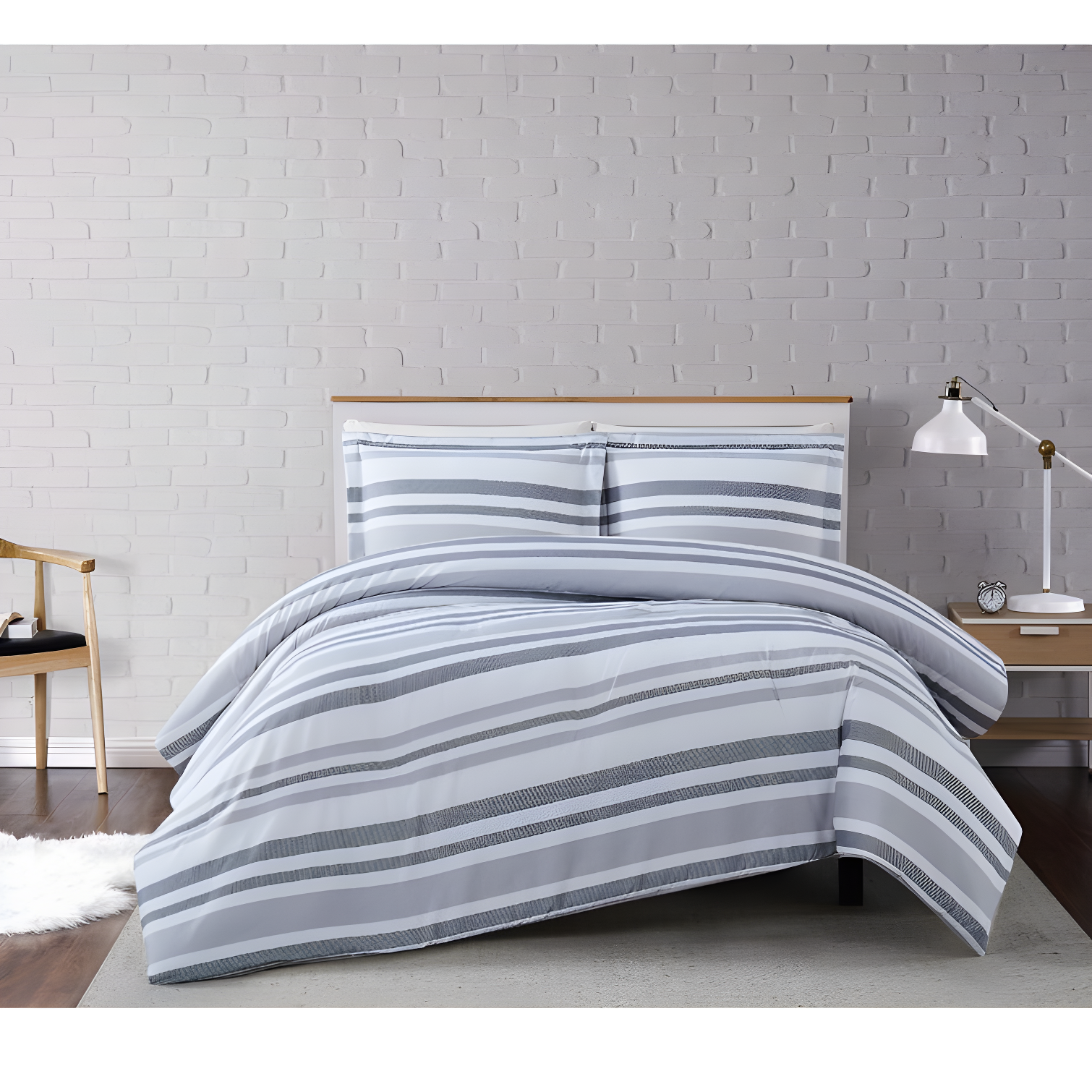 Curtis Stripe Gray Twin XL Microfiber Comforter Set