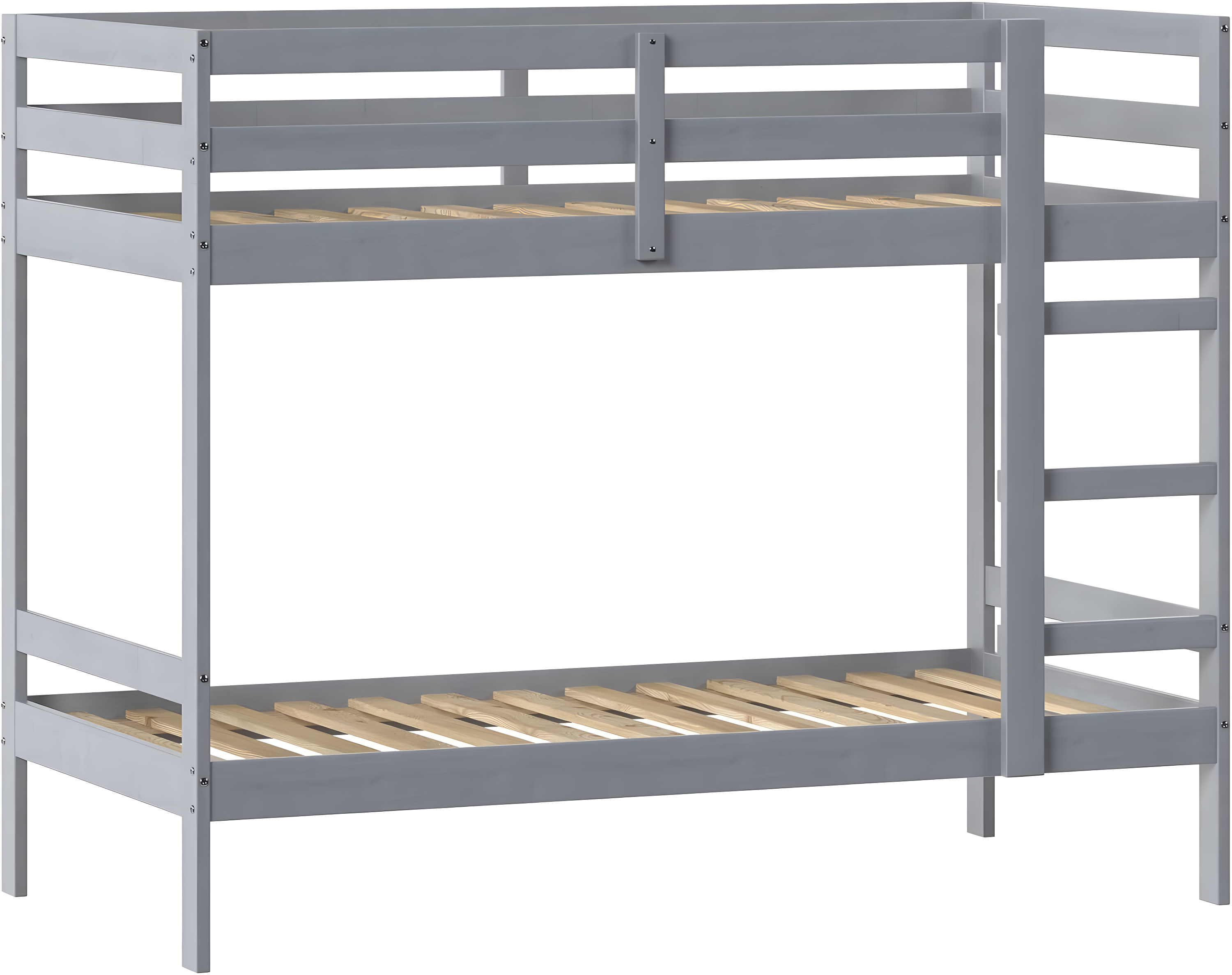 Grey Twin Over Twin Pine Wood Bunk Bed with Slats