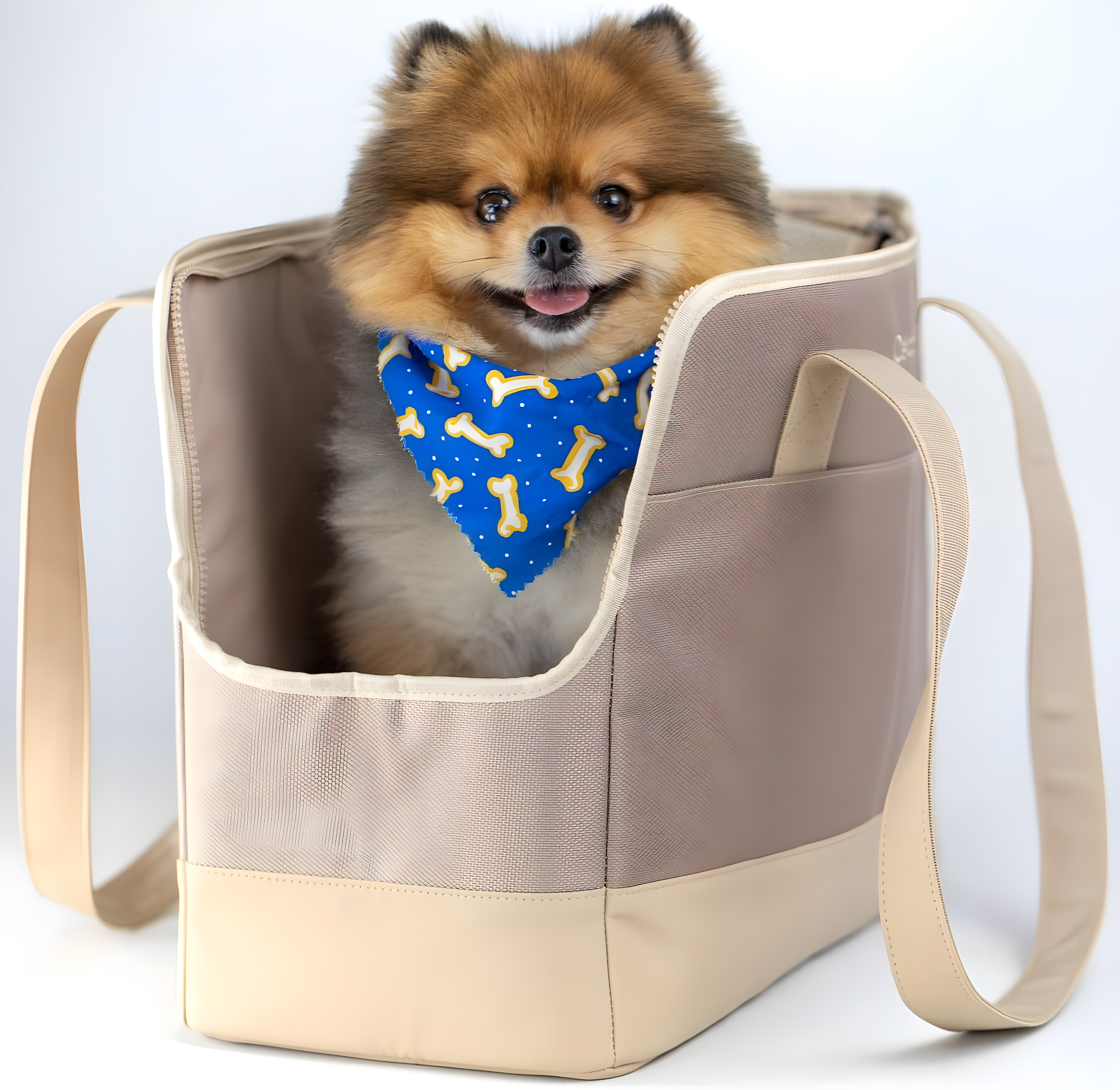 Taupe Soft-Sided Pet Carrier Tote with Faux Leather Handles