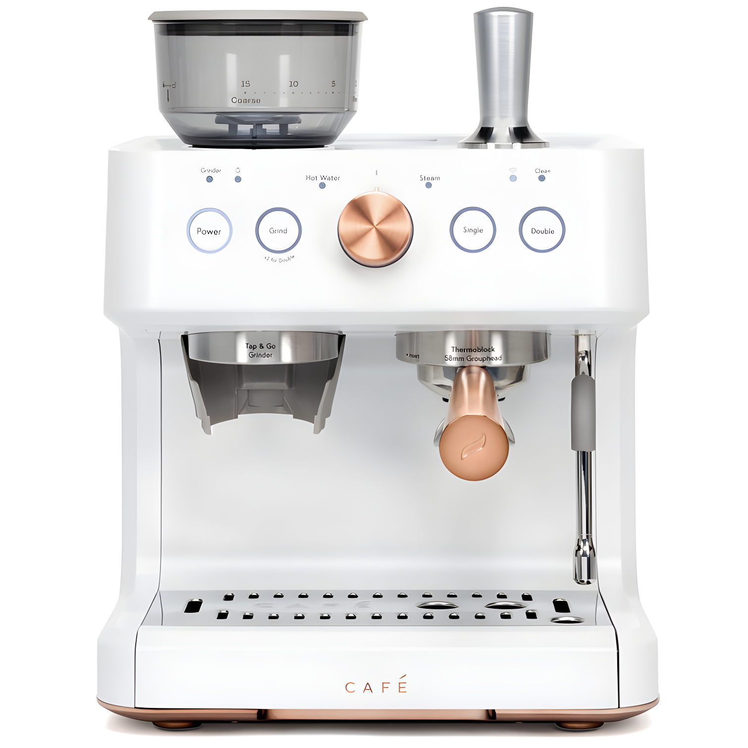 Matte White Semi-Automatic Espresso Machine with Grinder and Steam Wand