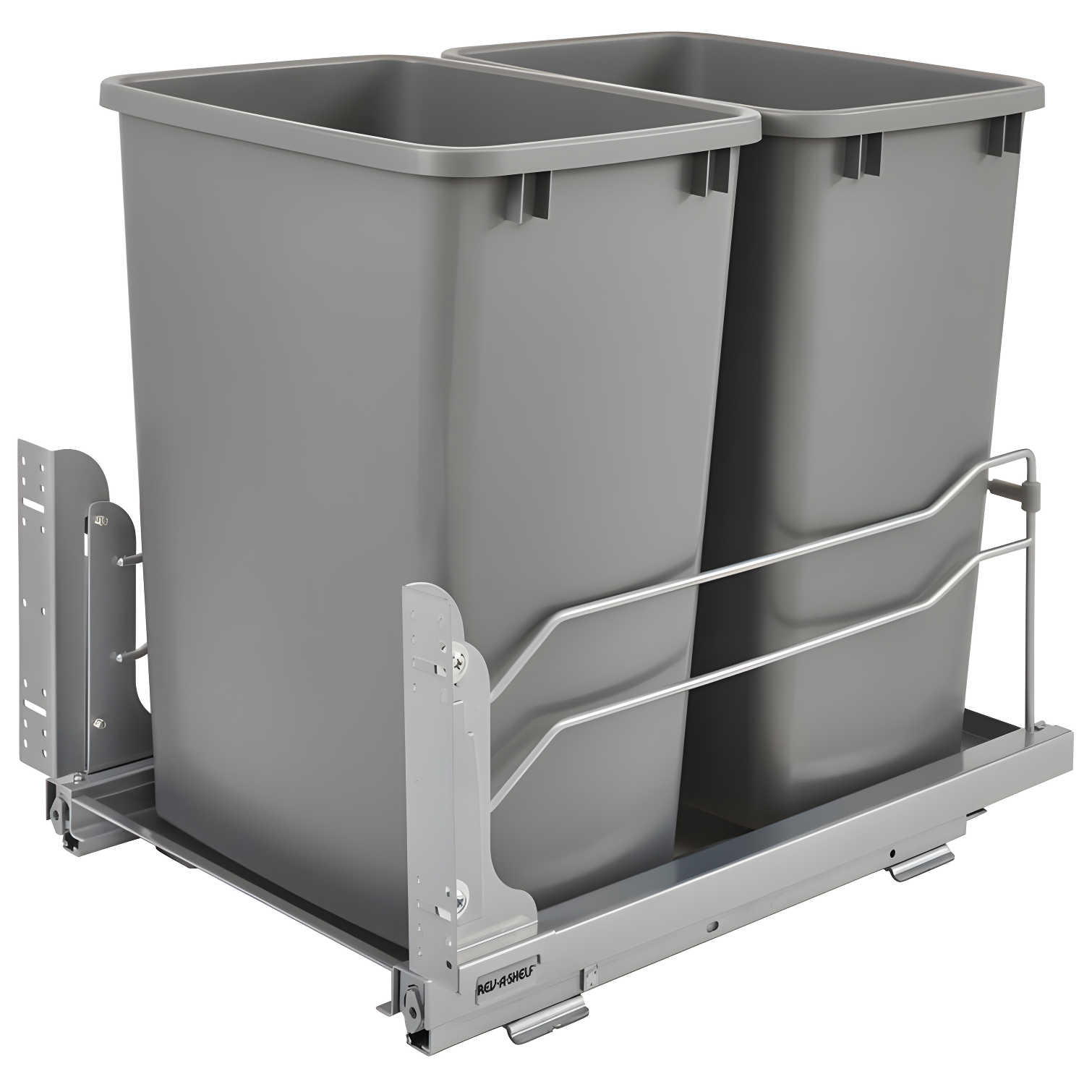 Double Pull-Out Silver Trash Can with Soft-Close Slides