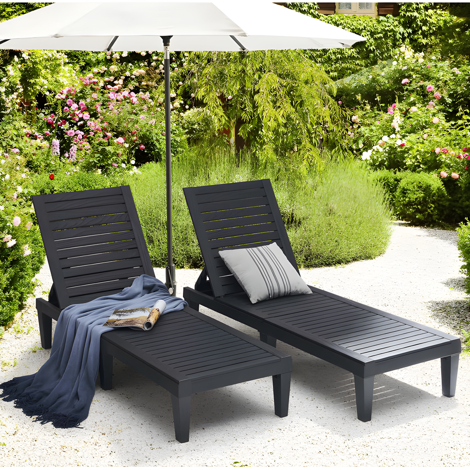 Nestl Black Adjustable Polyresin Outdoor Chaise Lounge Set