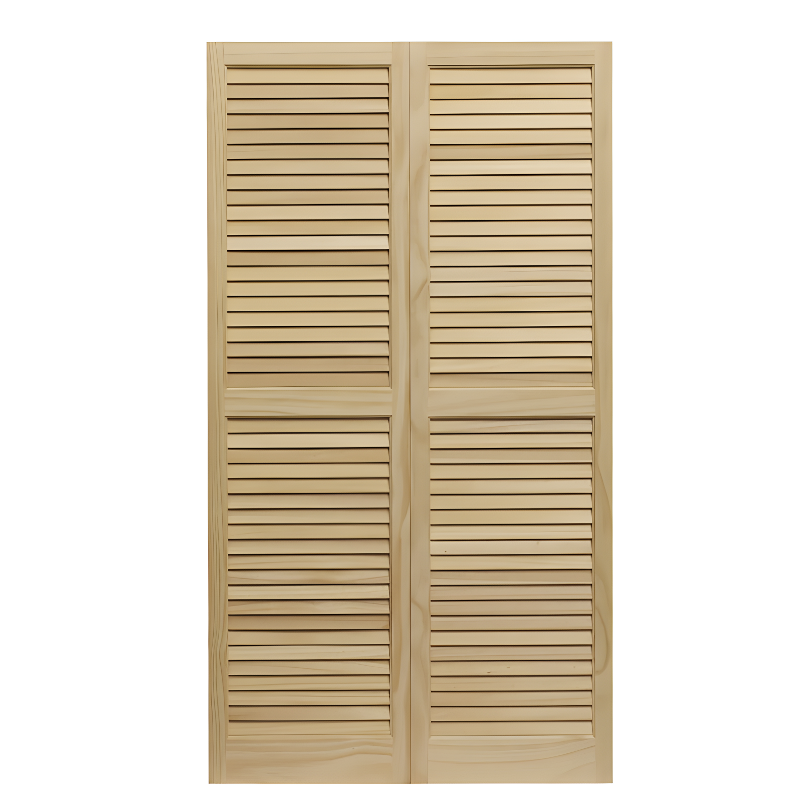 Unfinished Pine Louvered Exterior Wood Shutters, 15" x 63"