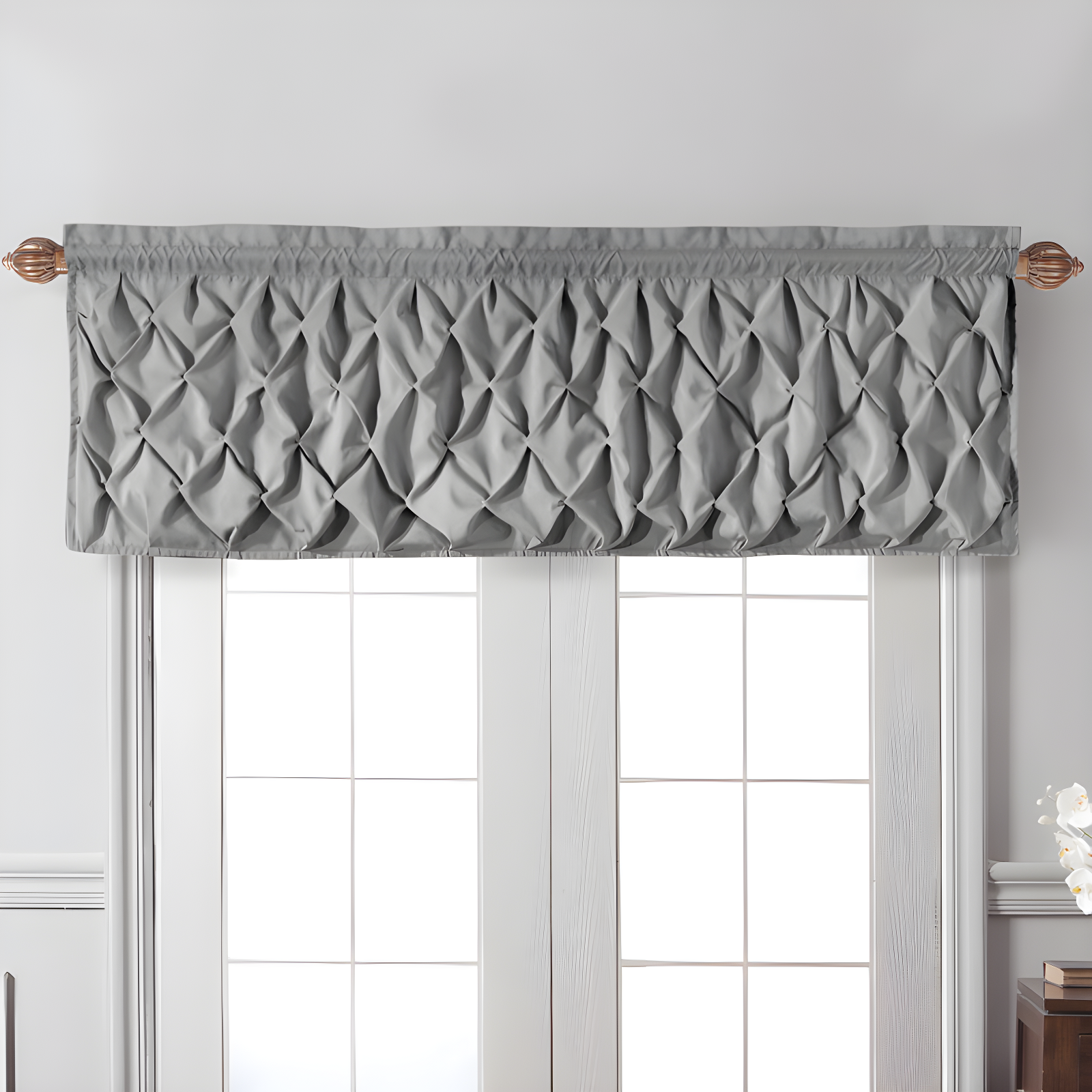 Gray Pintuck Textured Rod Pocket Window Valance