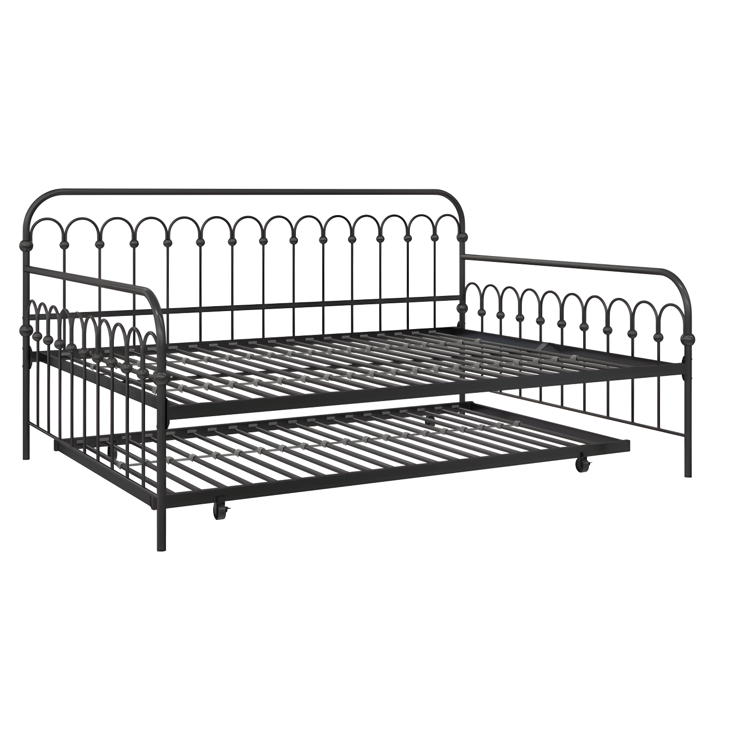 Black Metal Full Daybed with Trundle and Slats