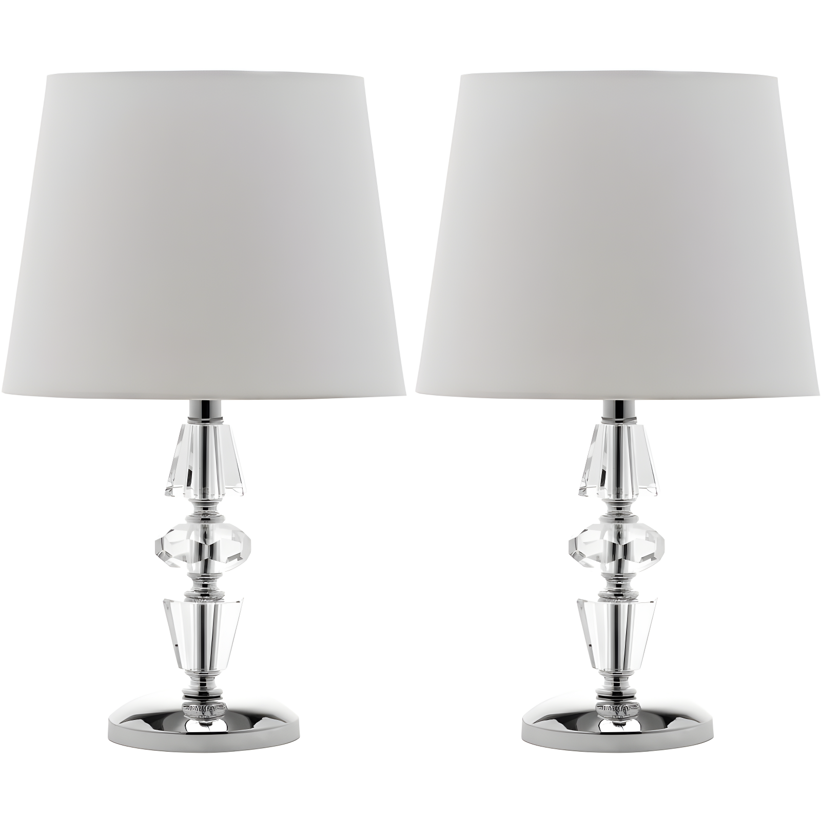 Art Deco Inspired Tiered Crystal Table Lamp Set with Off-White Shade