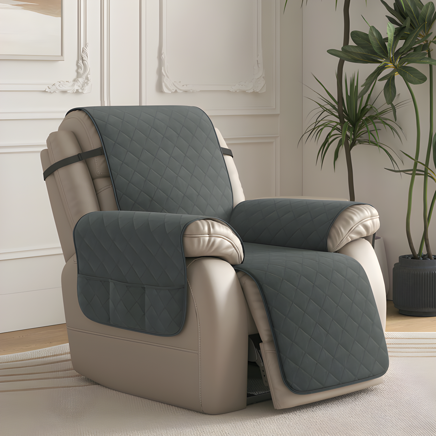 Gray Quilted Reversible Recliner Slipcover