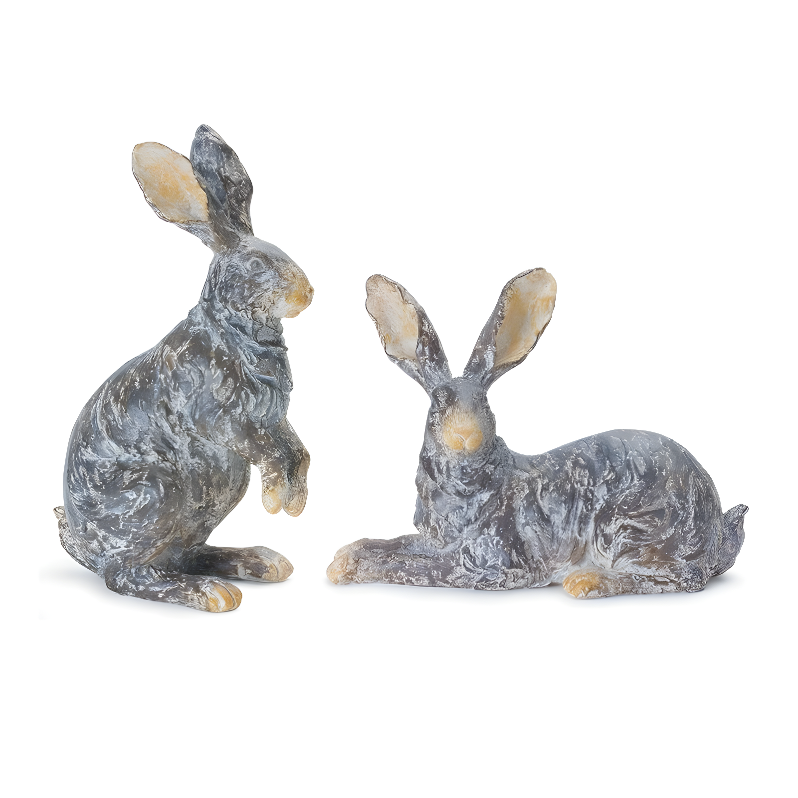 Rustic Beige and Brown Resin Rabbit Figurines Set