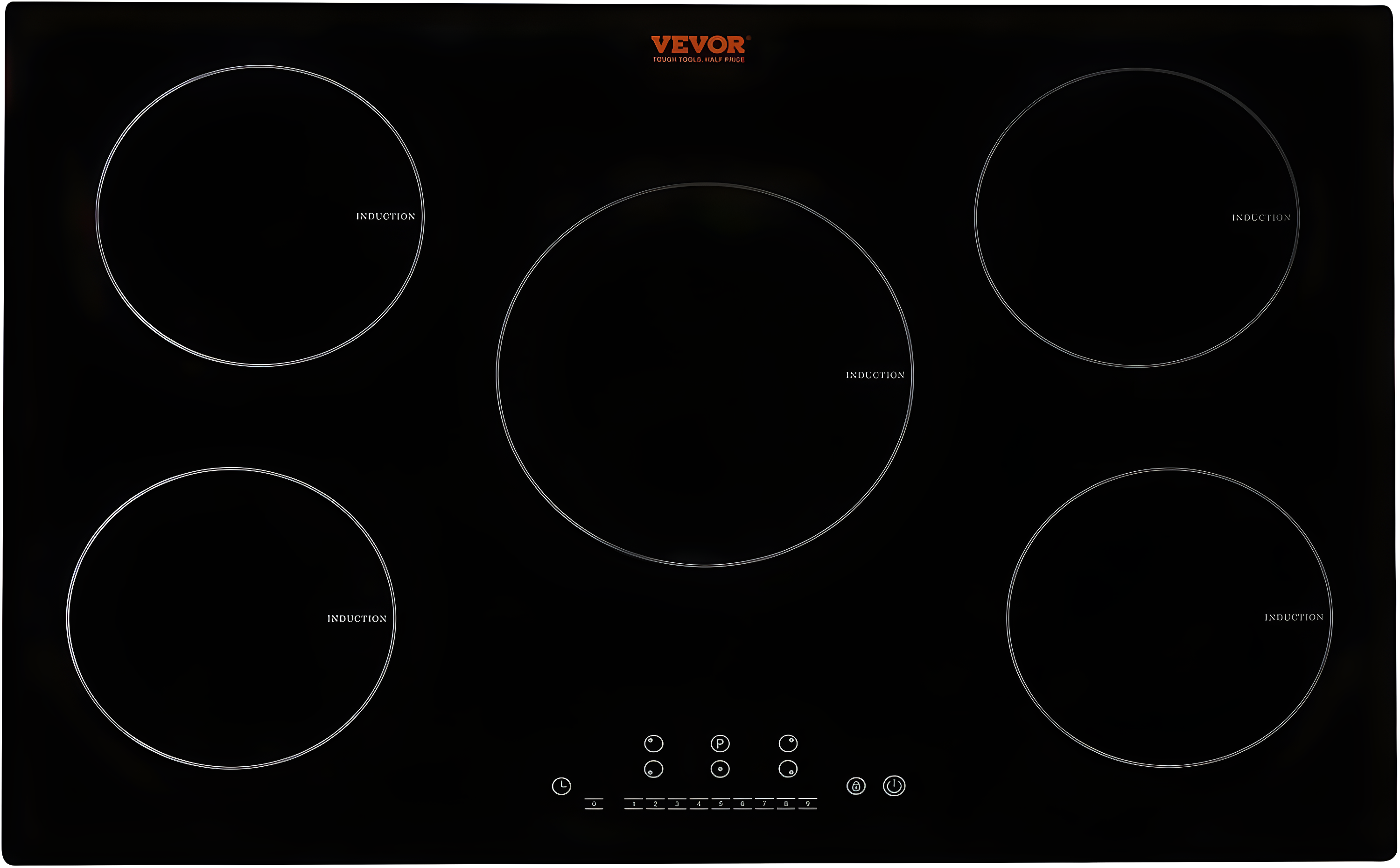 30-Inch Black Ceramic 5-Burner Induction Cooktop with Touch Control