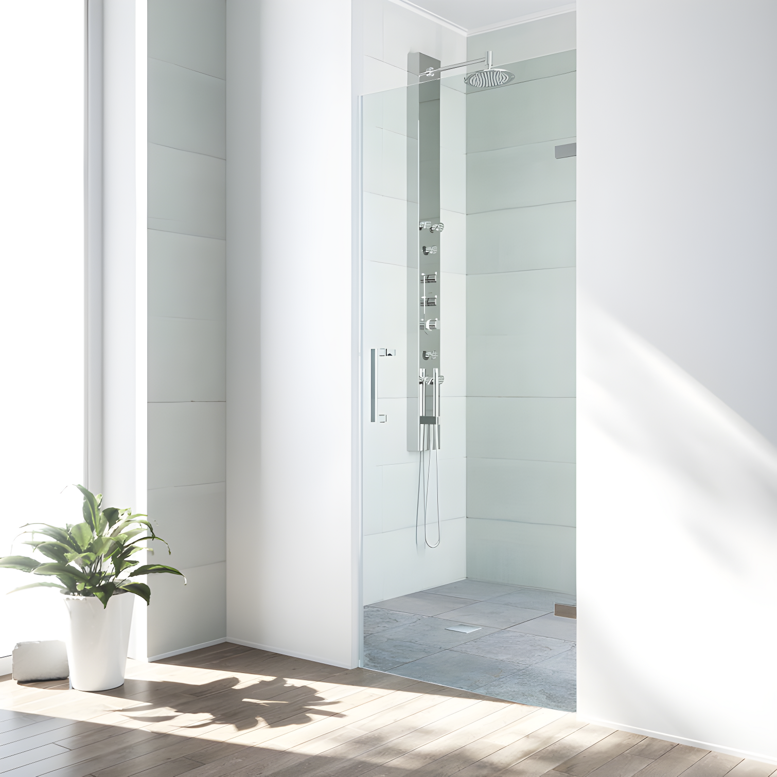 Soho 24-25" Chrome Frameless Hinged Shower Door with Clear Glass