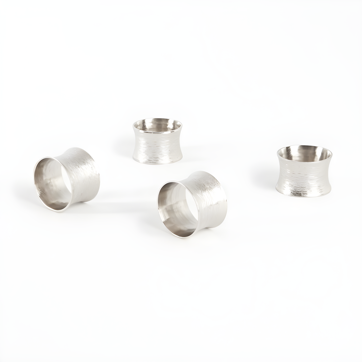 Silver Hammered Metal Napkin Rings Set of 4