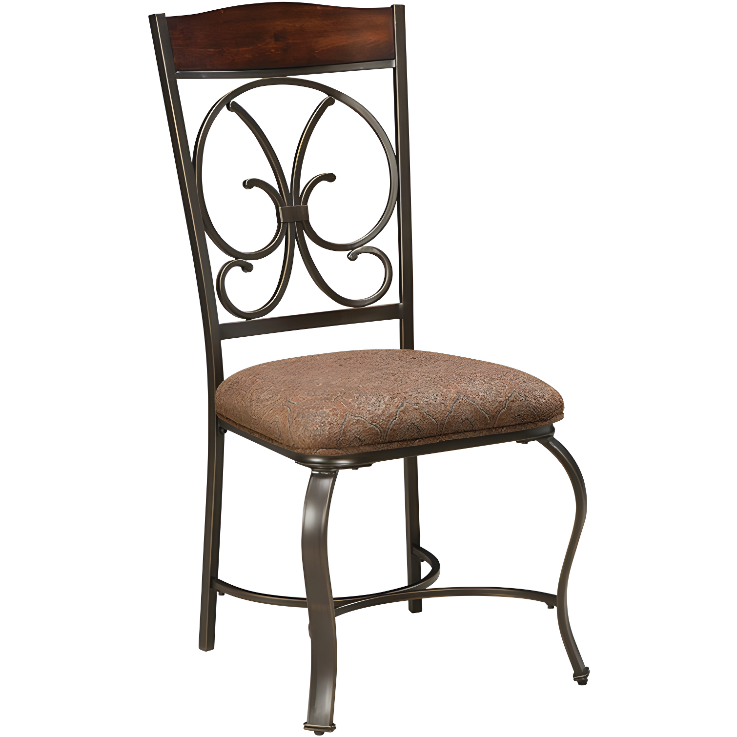 Scrolled Metal Brown Upholstered Side Chair