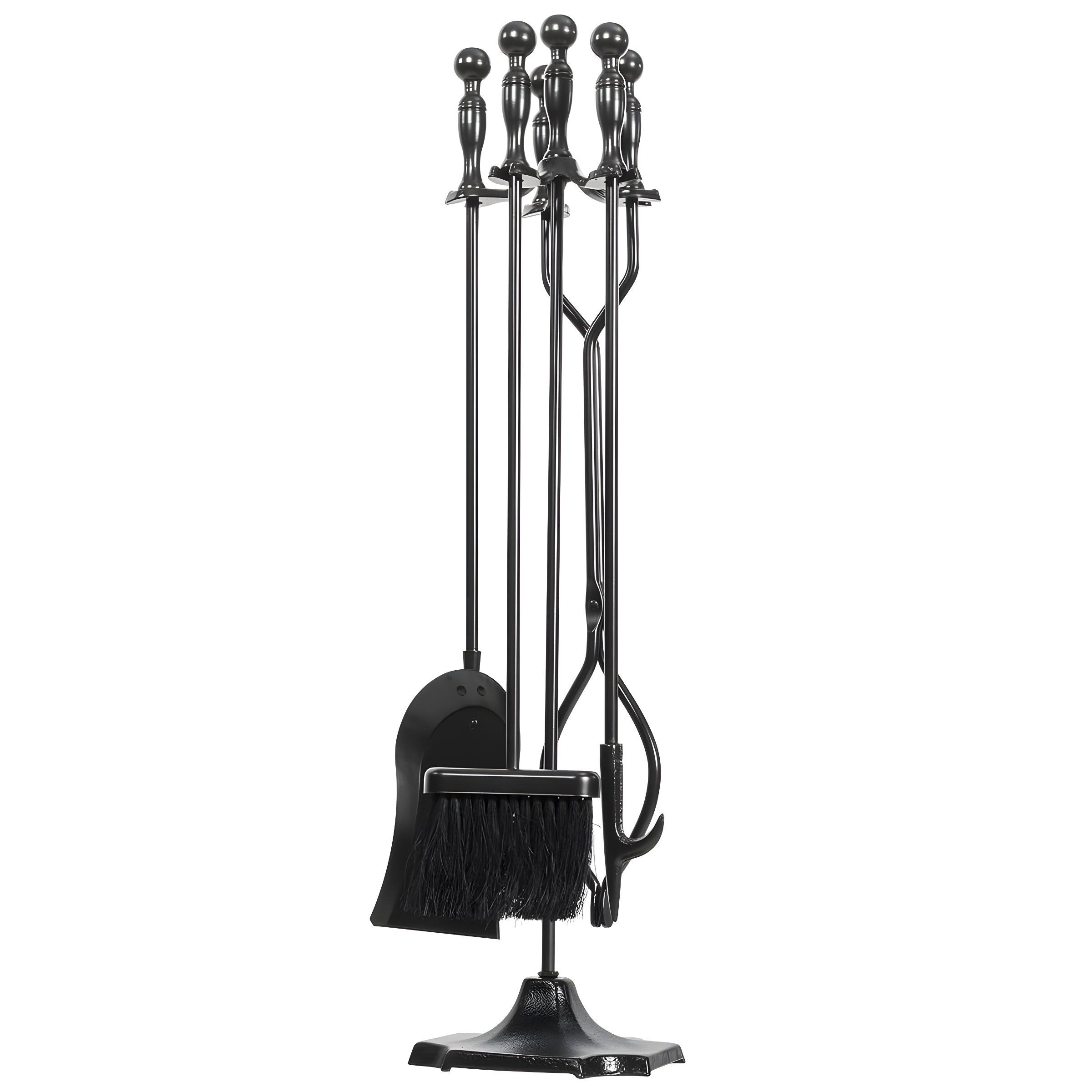 Black Cast-Iron 5-Piece Fireplace Tool Set with Stand