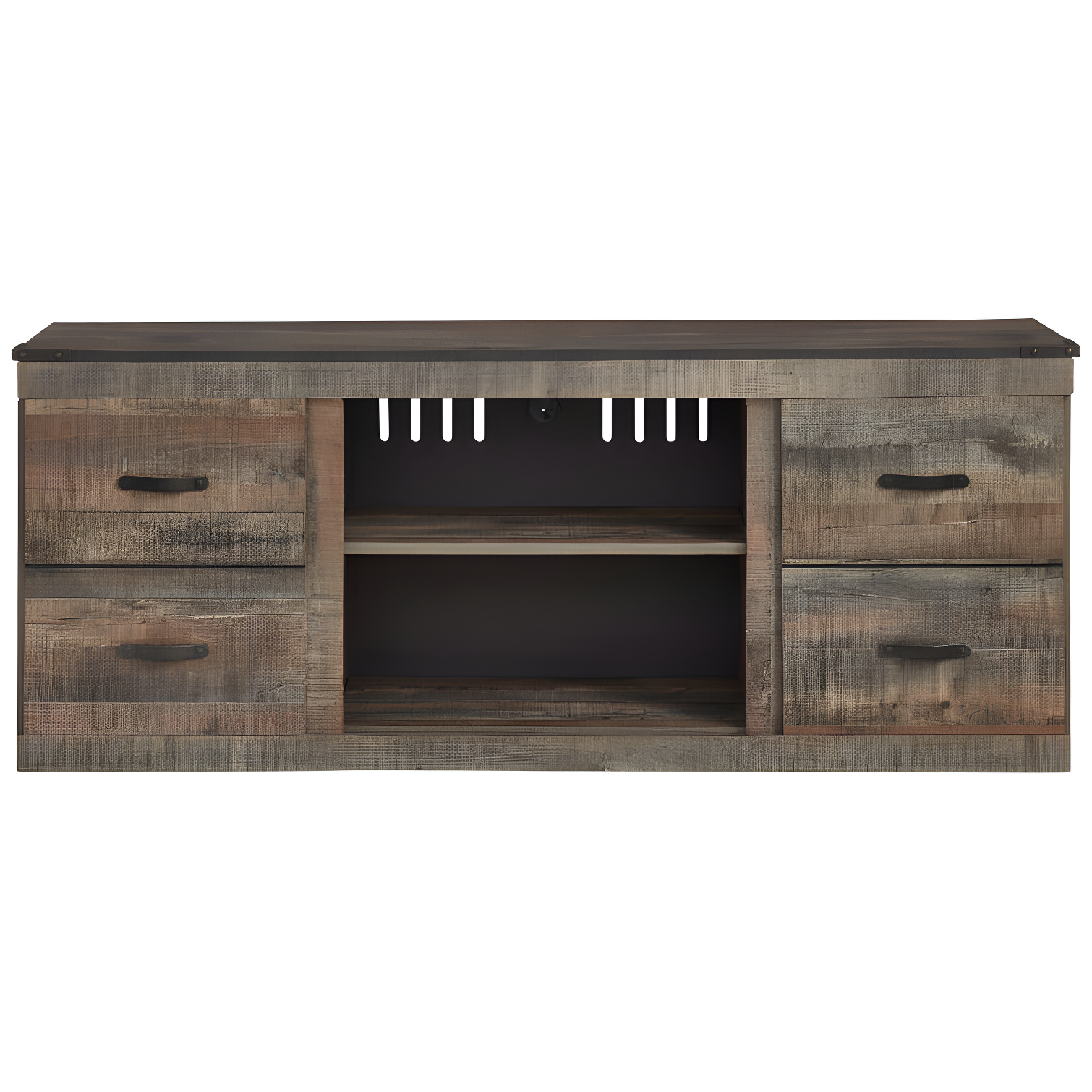 Rustic Reclaimed Barn Wood 60" TV Stand with Fireplace Cabinet in Brown