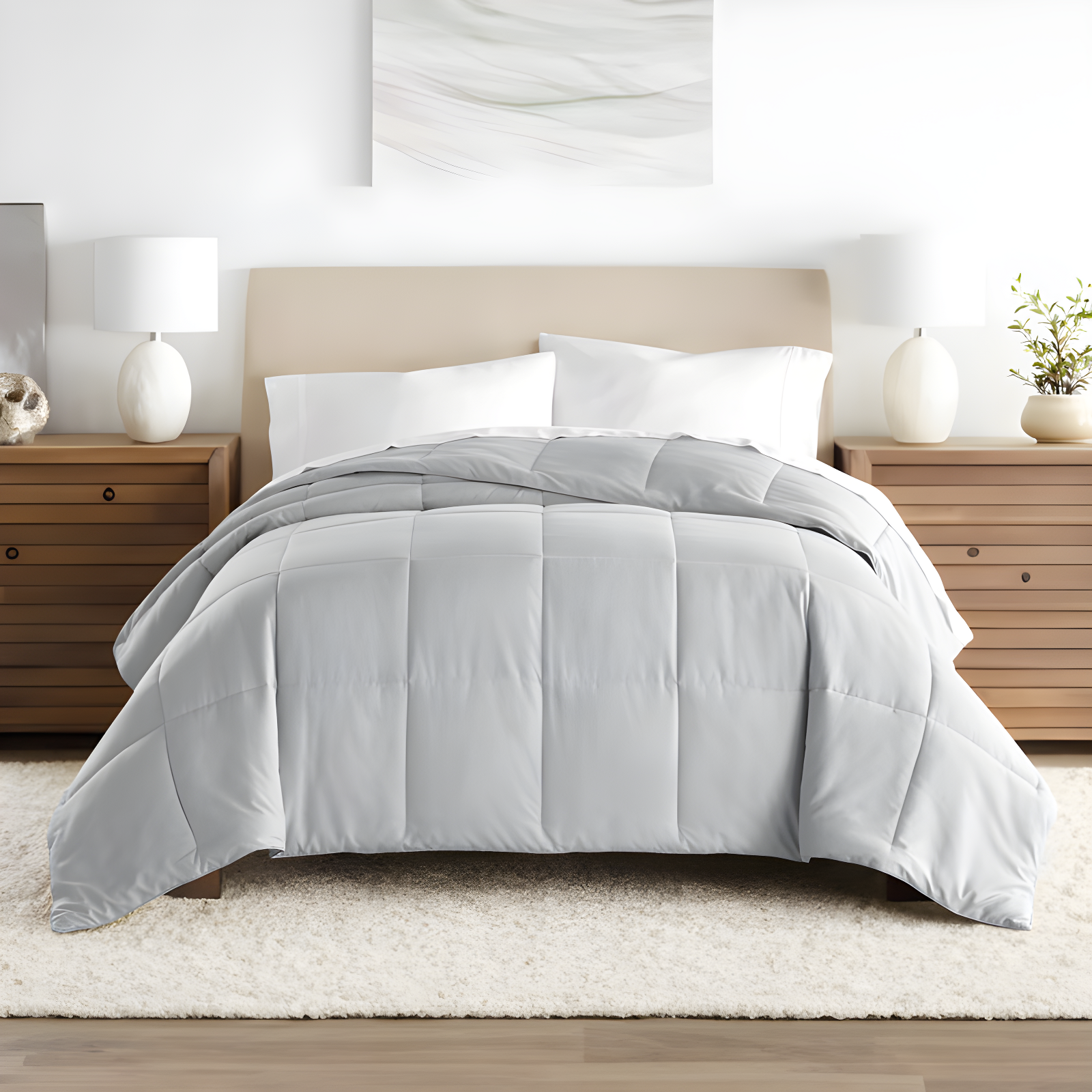 Twin Light Gray Down Alternative Microfiber Comforter Set