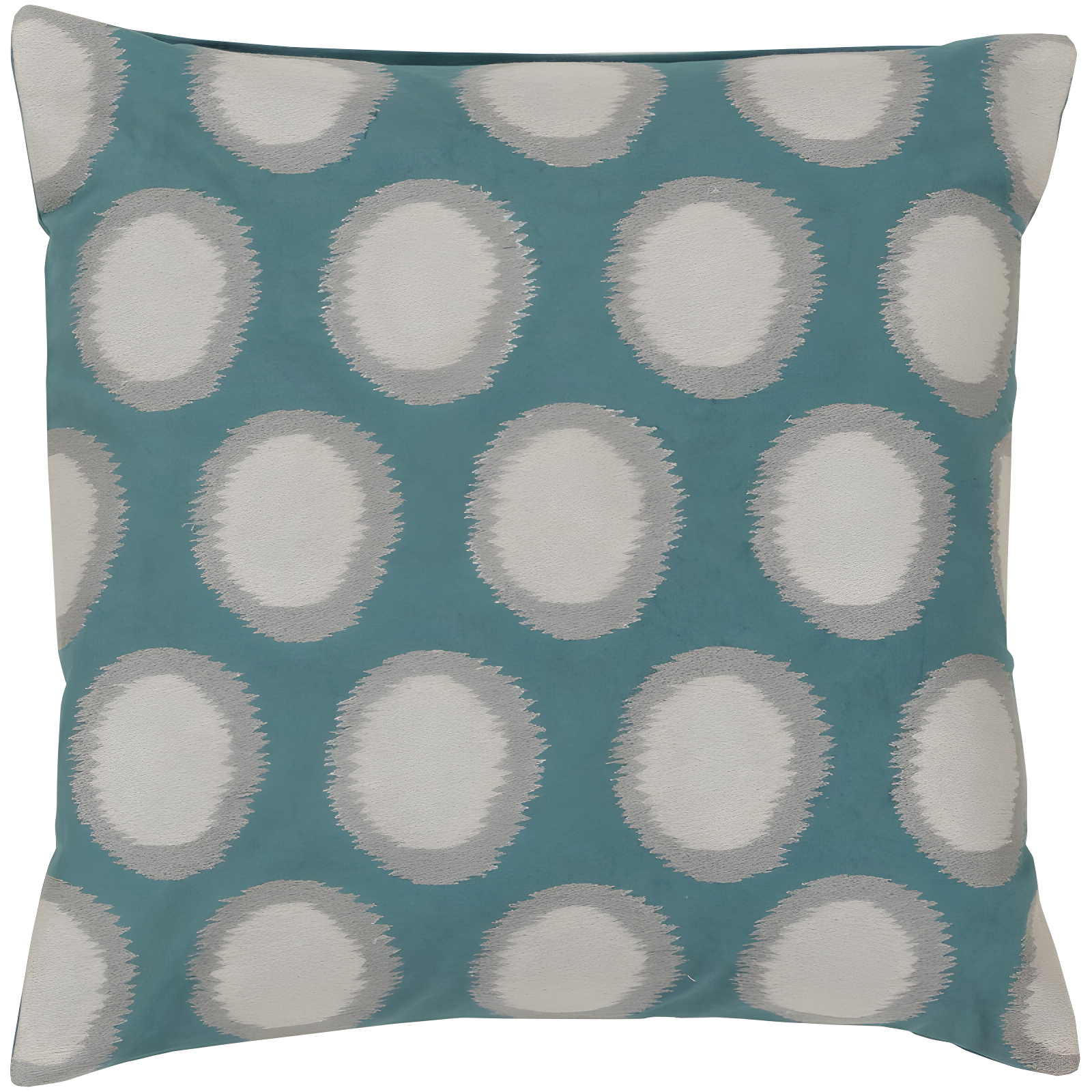 Turquoise and Antique White Embroidered Ikat Square Pillow Set