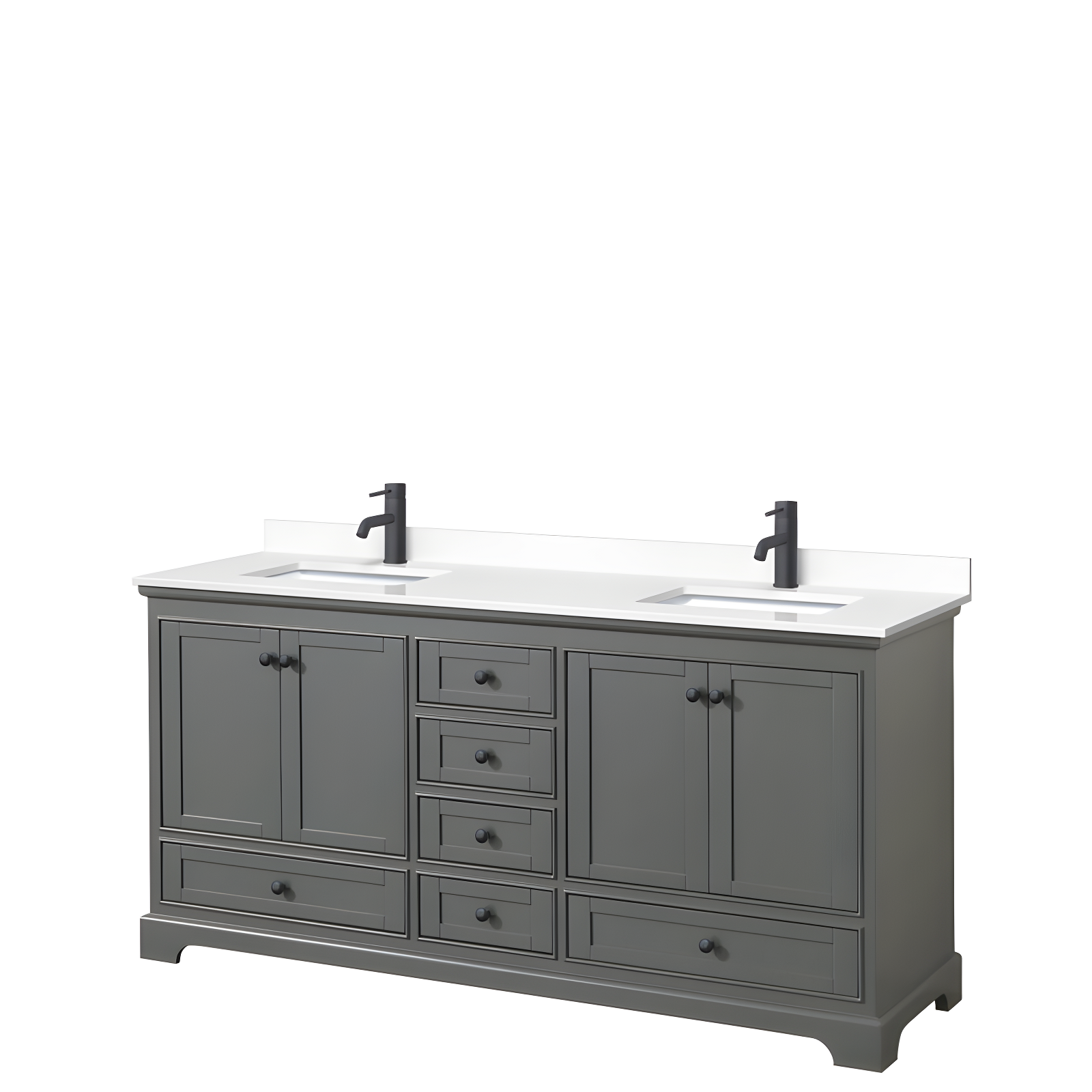 Deborah 72'' Dark Gray Double Vanity with White Marble Top and Matte Black Hardware