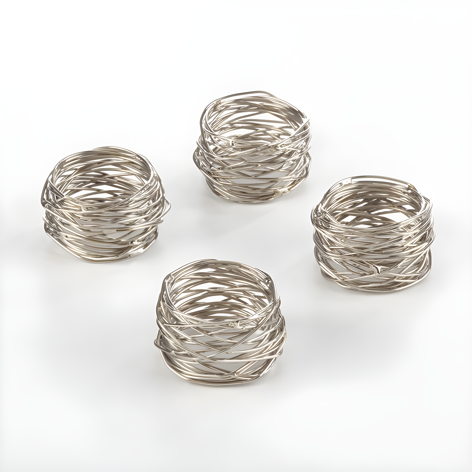 Silver Metal Twine Design Napkin Rings Set of 4