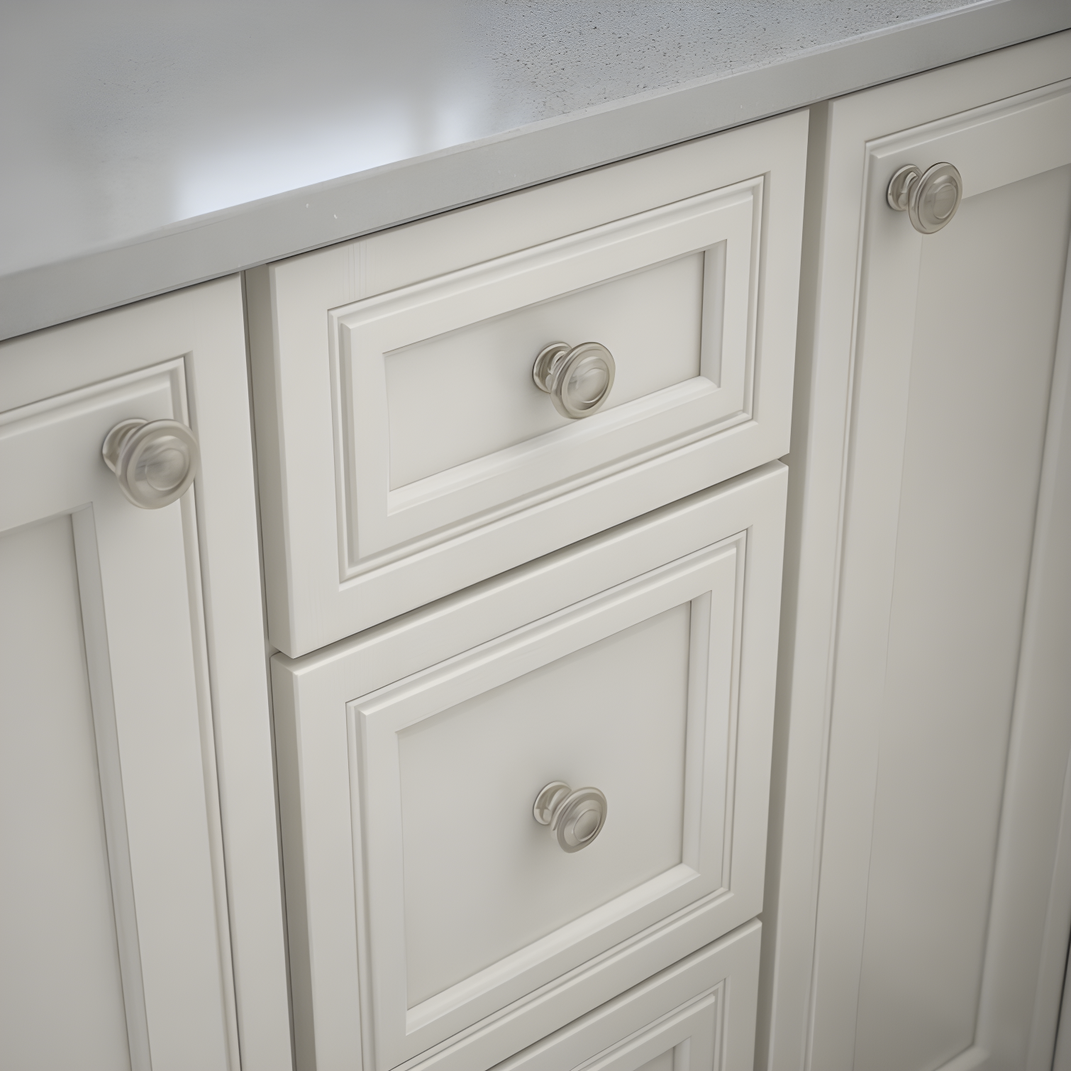 Satin Nickel Round Cabinet Knob with Mounting Hardware