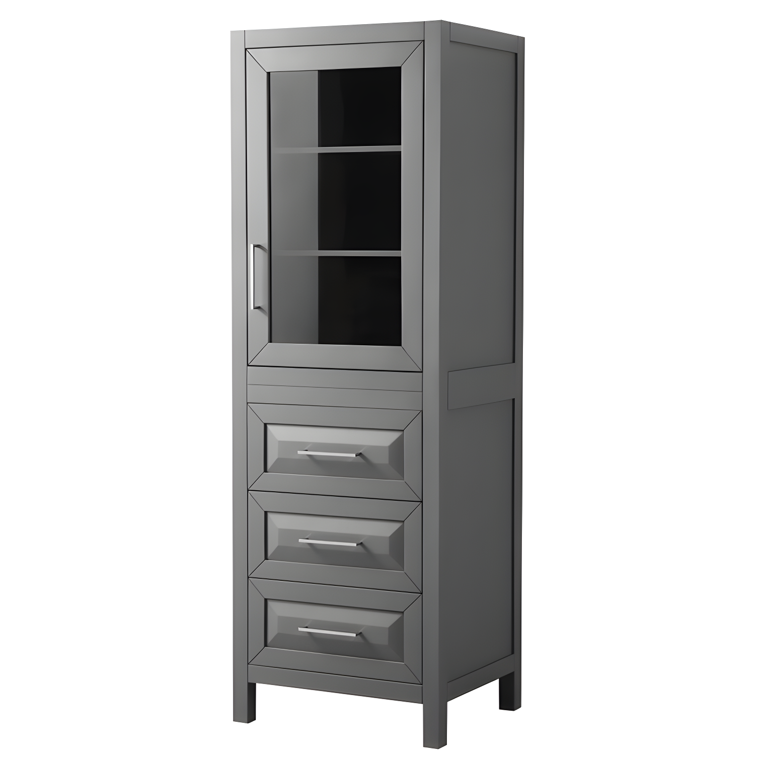 Daria Dark Gray Freestanding Linen Cabinet with Chrome Detailing